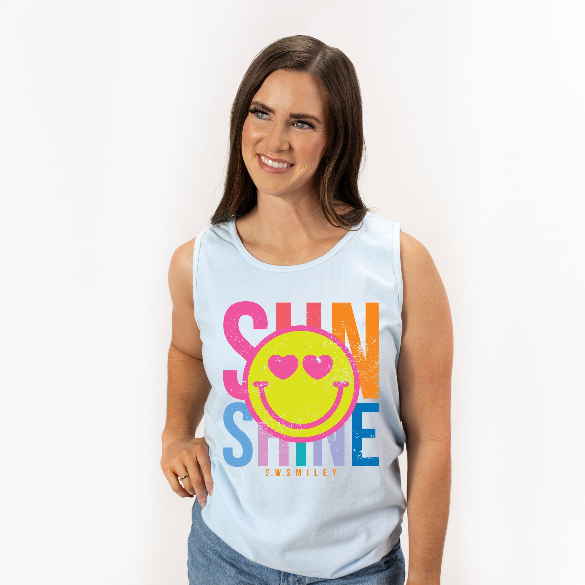 S.W.Smiley Sunshine Neon - Women's Garment Dyed Graphic Tank Top