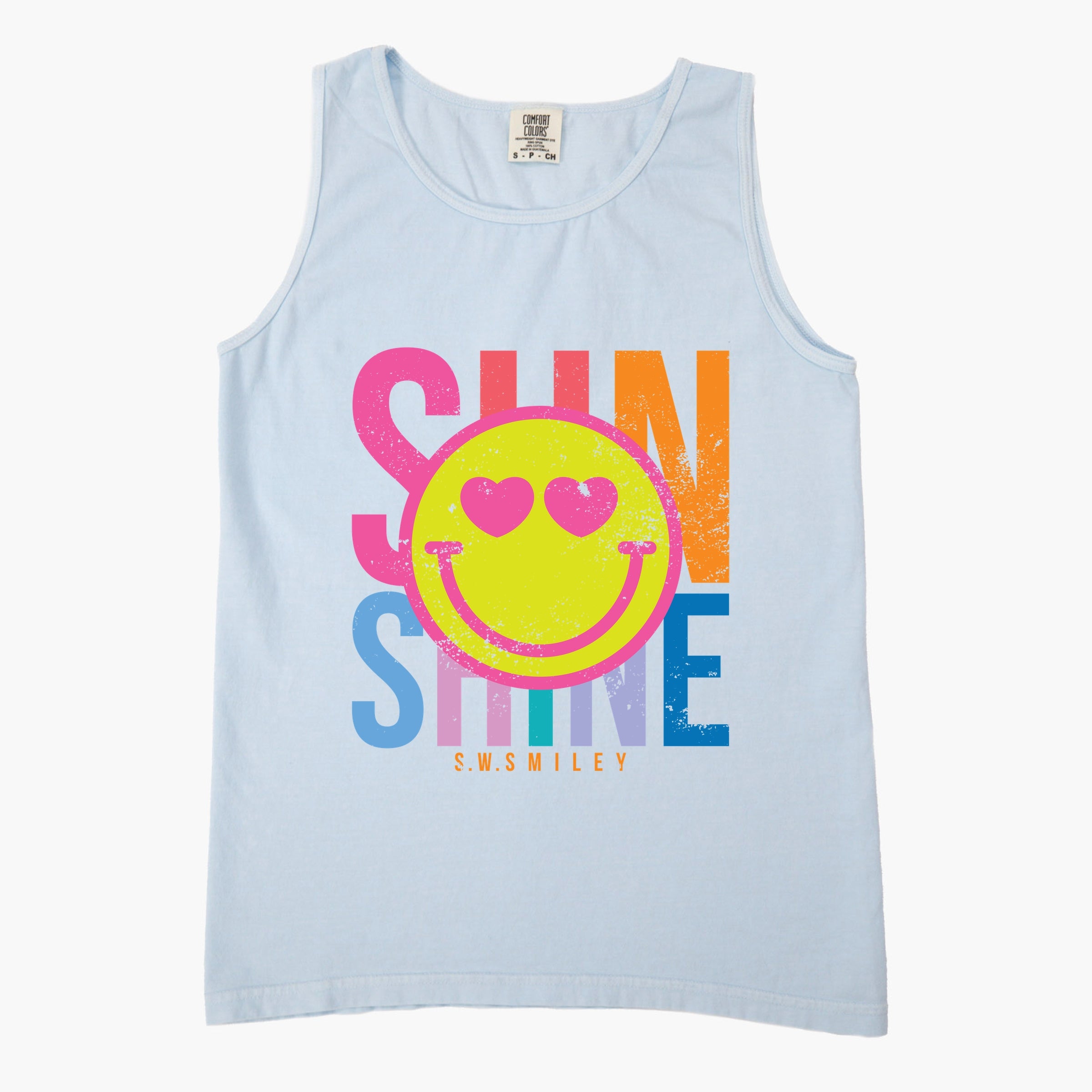S.W.Smiley Sunshine Neon - Women's Garment Dyed Graphic Tank Top