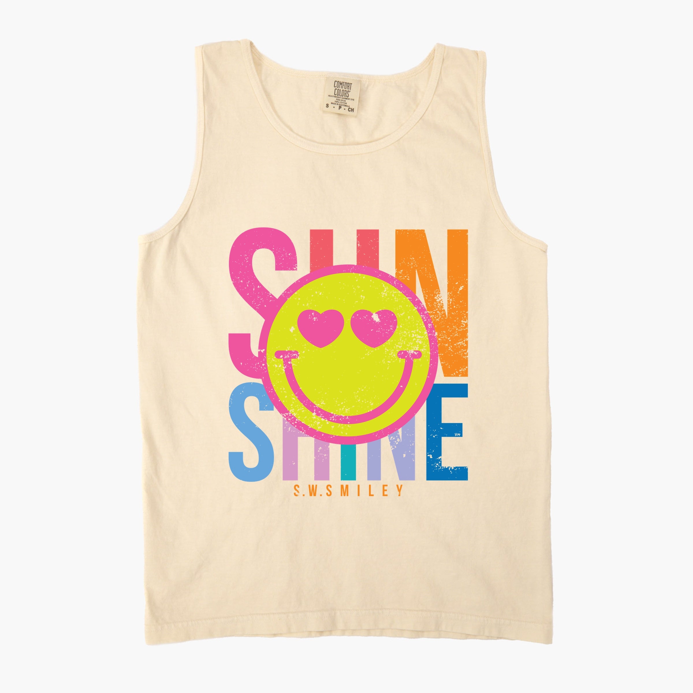 S.W.Smiley Sunshine Neon - Women's Garment Dyed Graphic Tank Top
