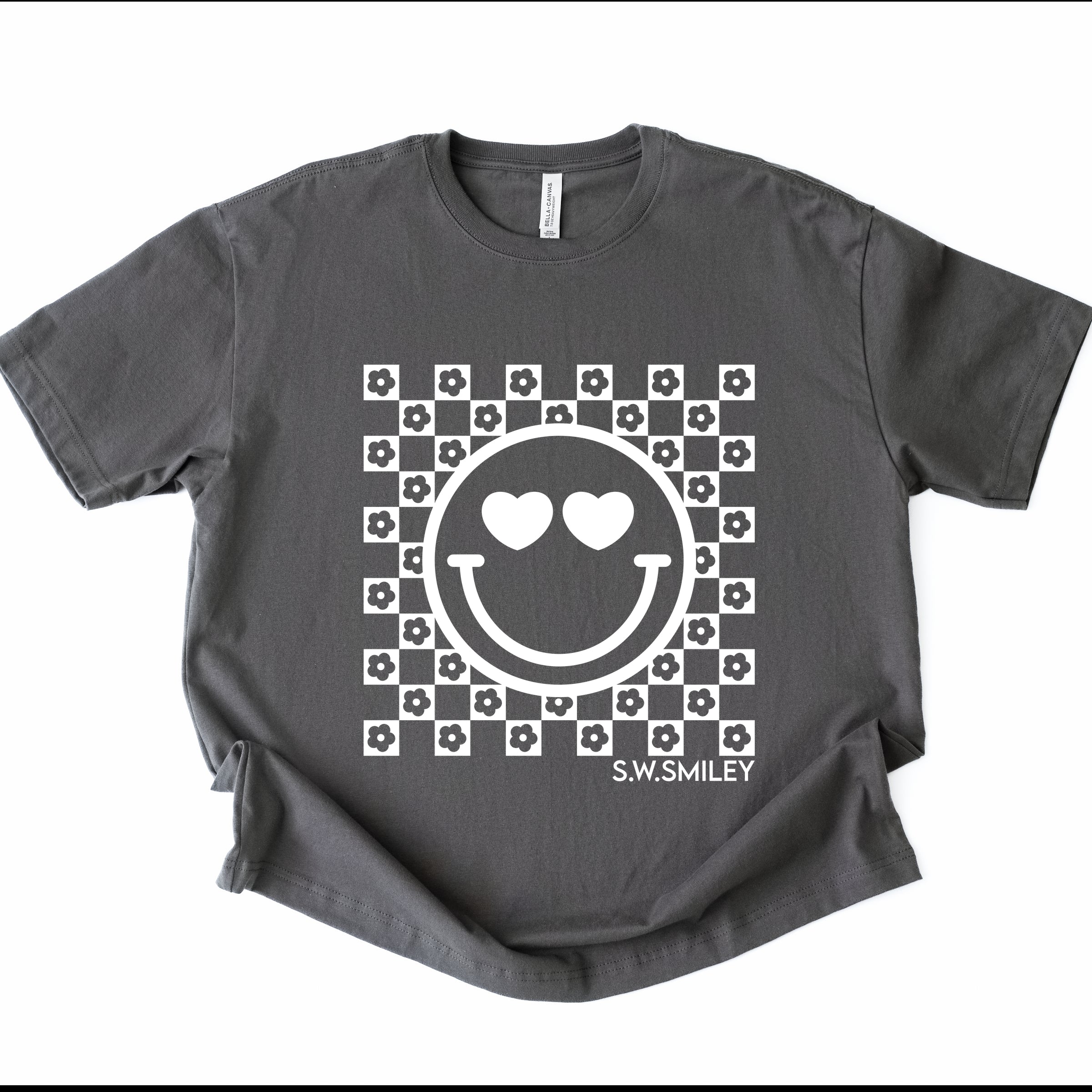 S.W.Smiley Checkered Floral Outline - Women's Heavyweight Graphic T-Shirt