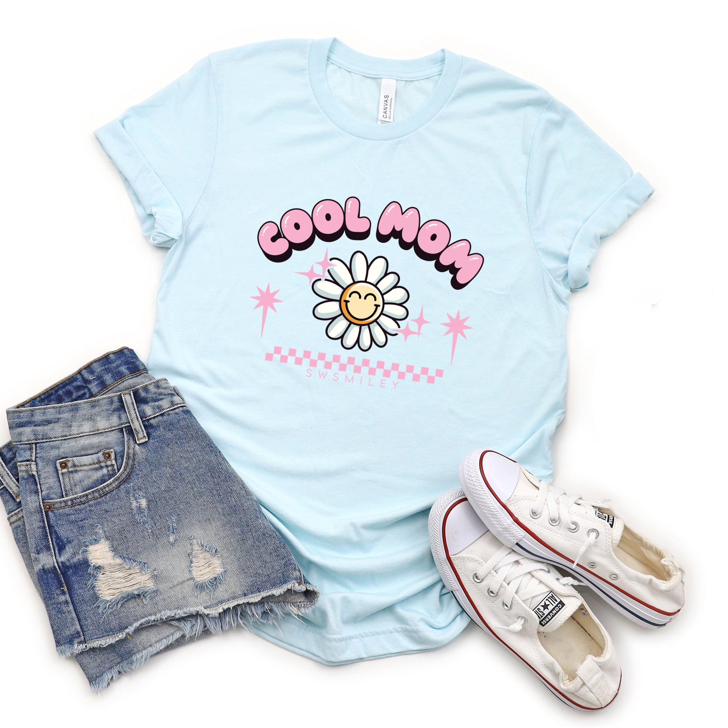 S.W.Smiley Cool Mom Flower - Womens Short Sleeve Tee