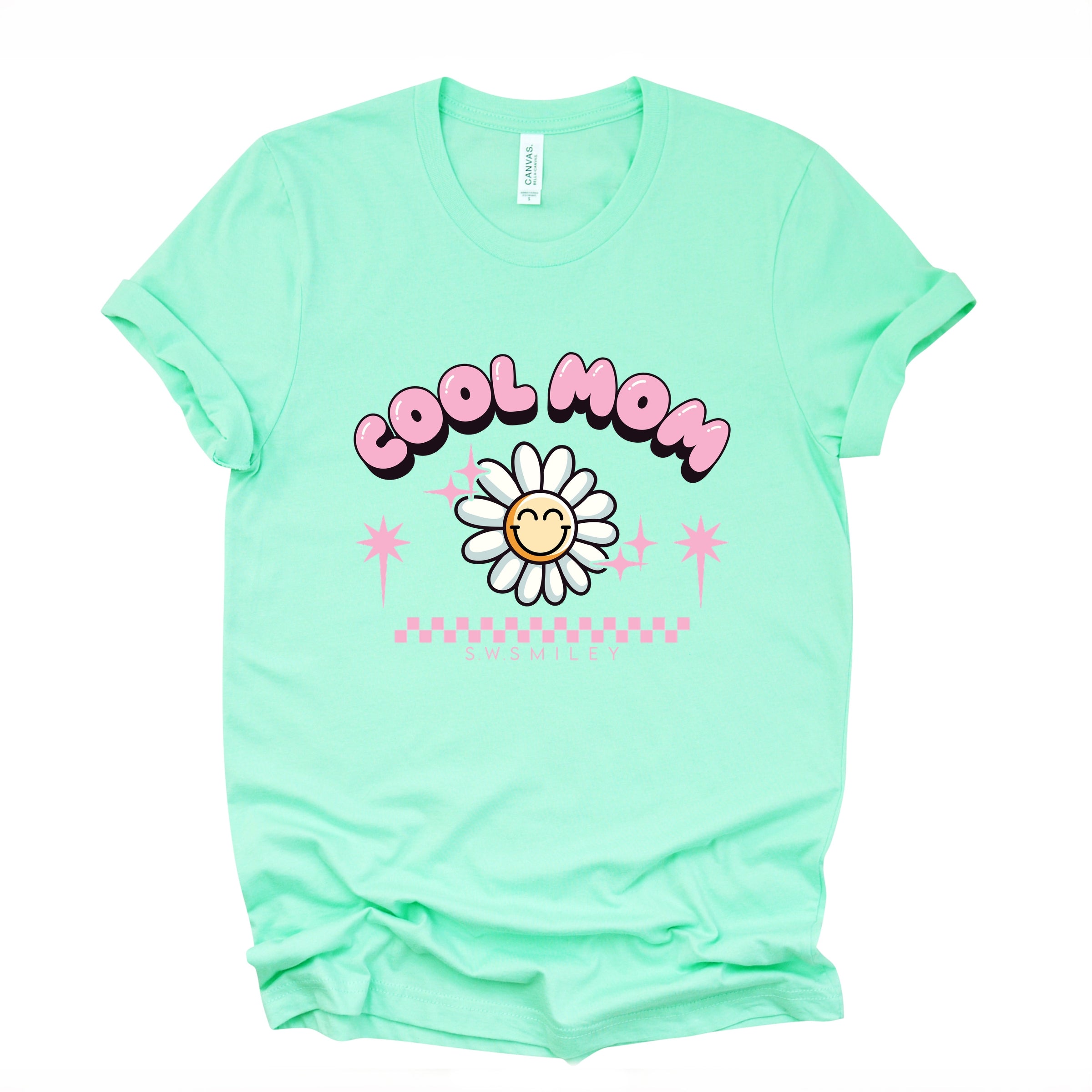 S.W.Smiley Cool Mom Flower - Womens Short Sleeve Tee