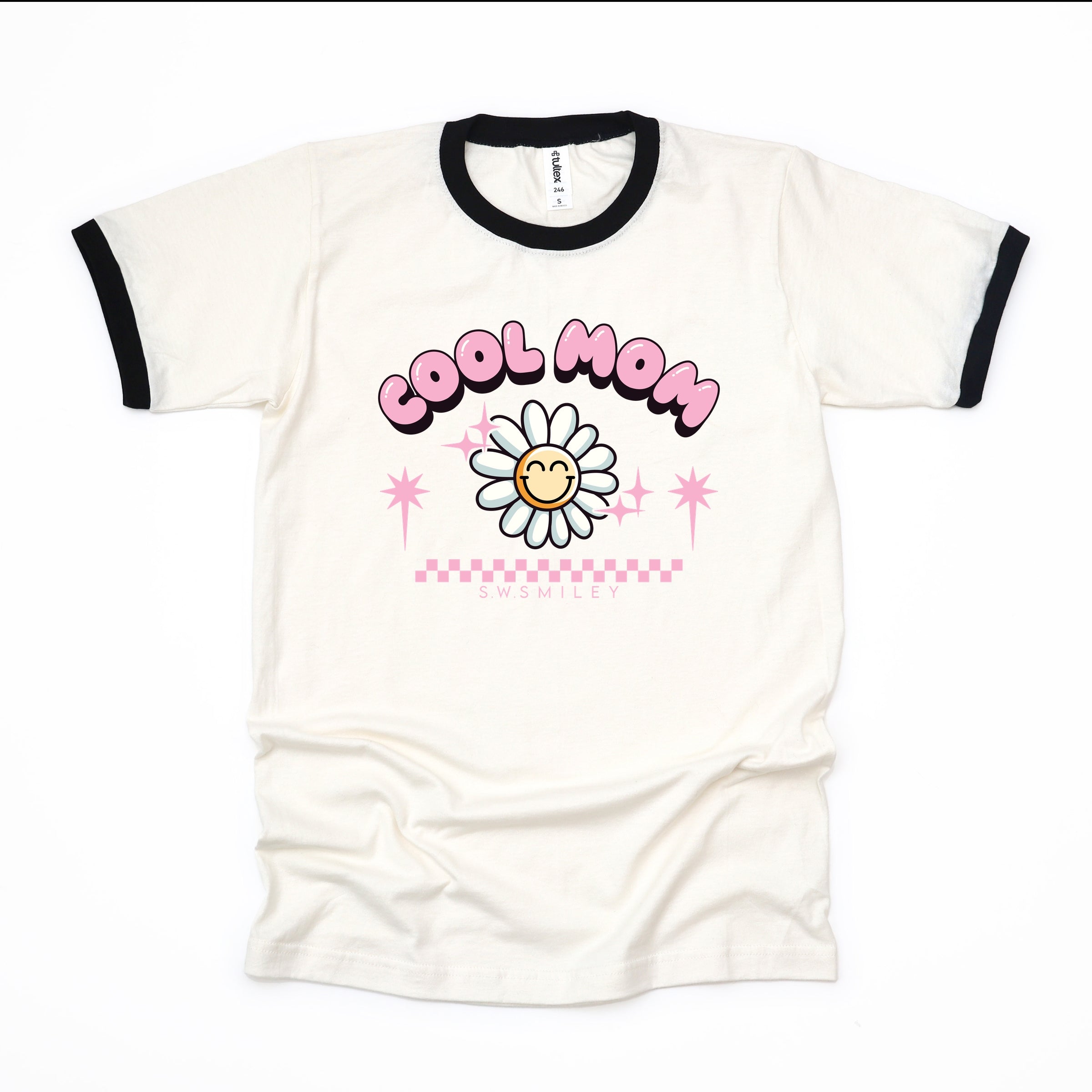 S.W.Smiley Cool Mom Flower - Womens Ringer Tee