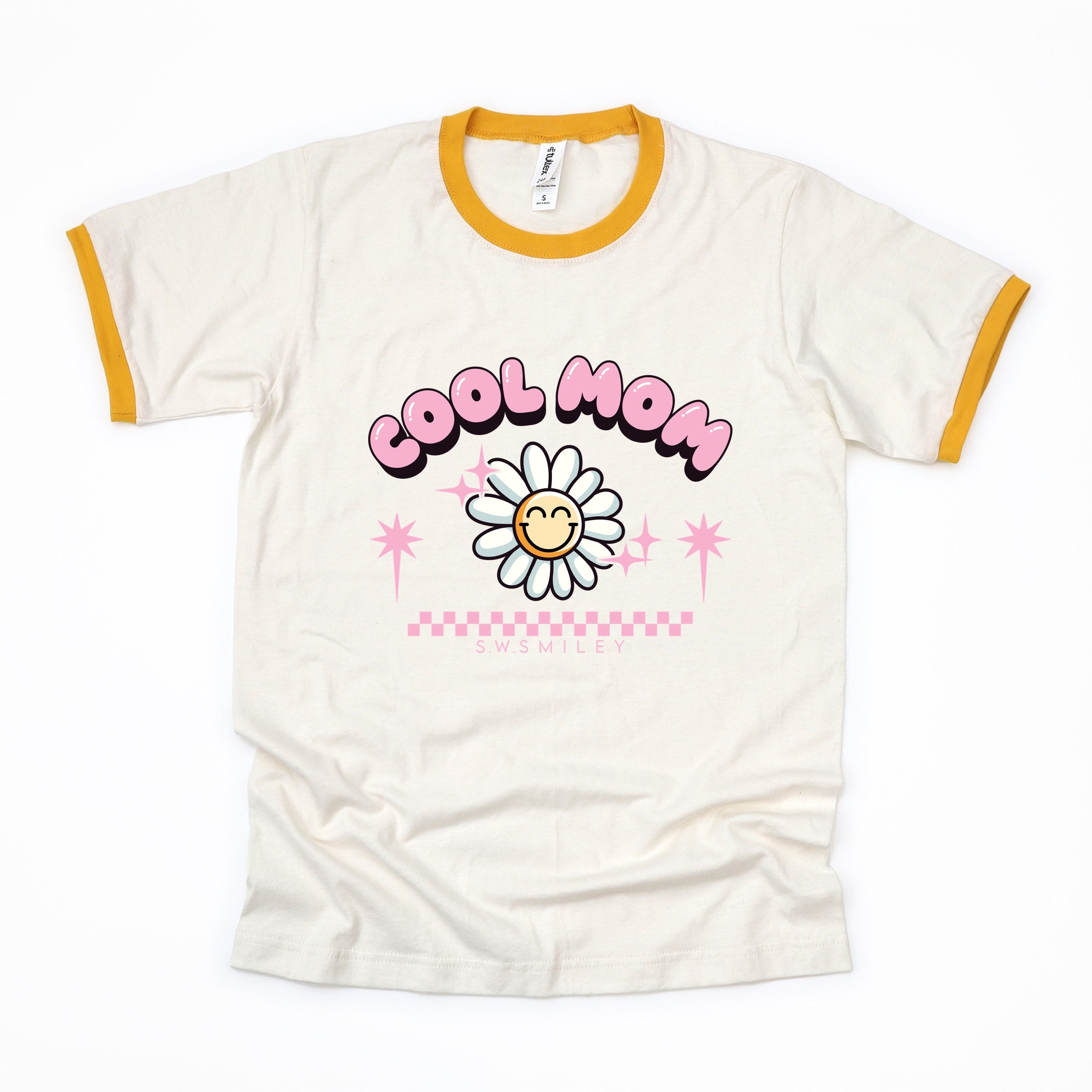 S.W.Smiley Cool Mom Flower - Womens Ringer Tee