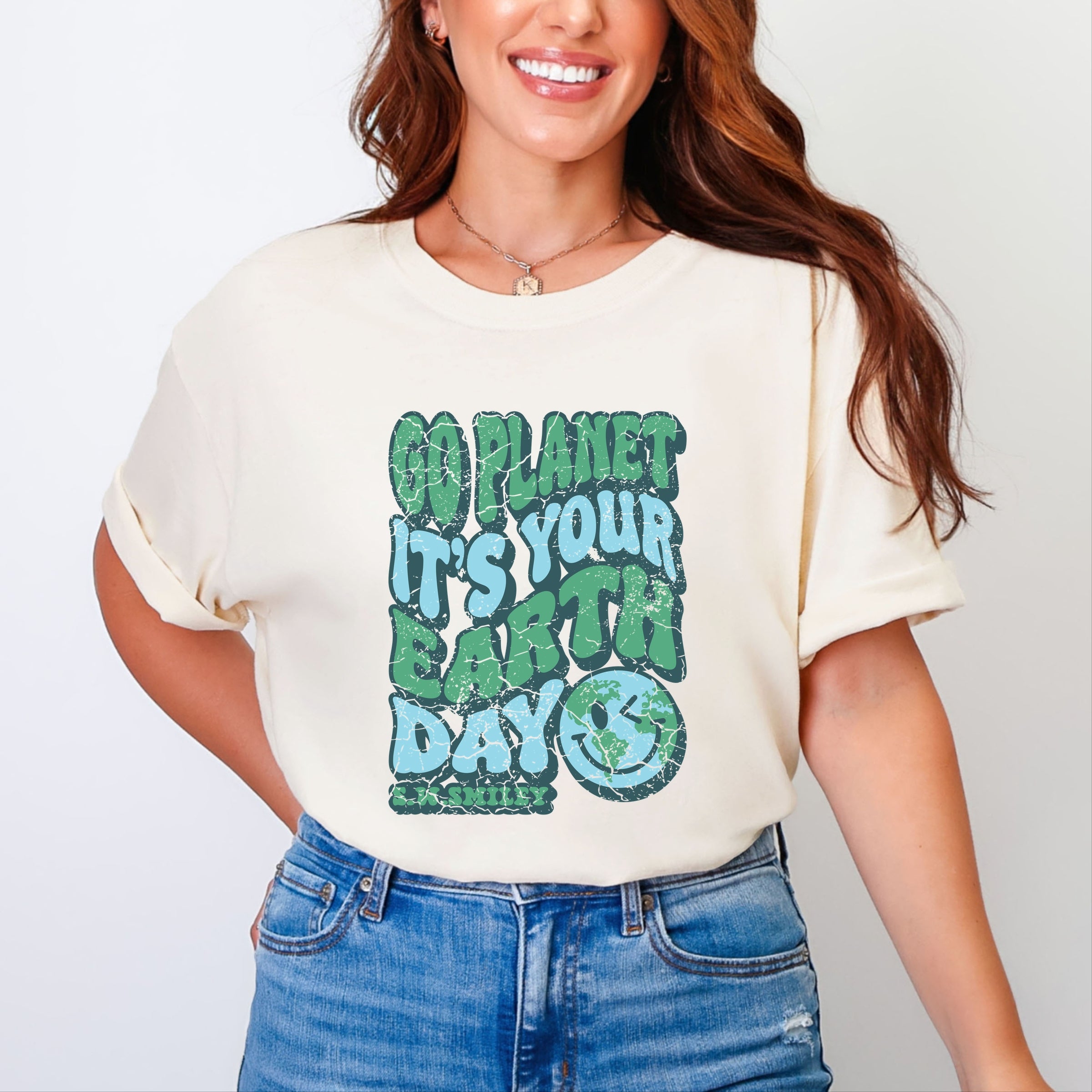 S.W.Smiley Go Planet It's Your Earth Day - Women's Garment Dyed Graphic T-Shirt