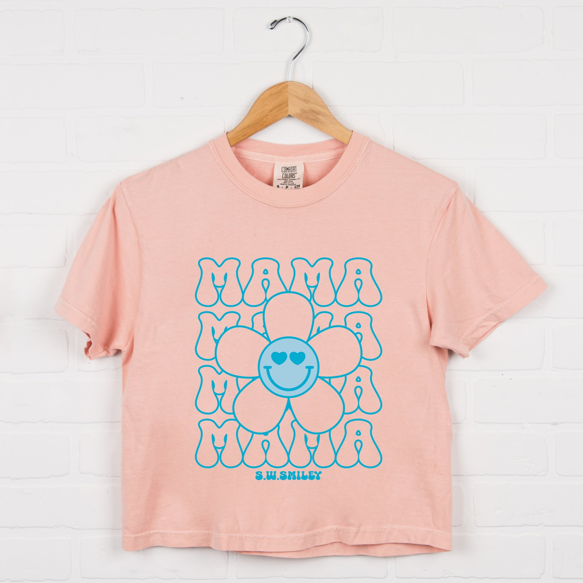 S.W.Smiley Mama Stacked Flower - Women's Boxy Crop Top Graphic T-Shirt