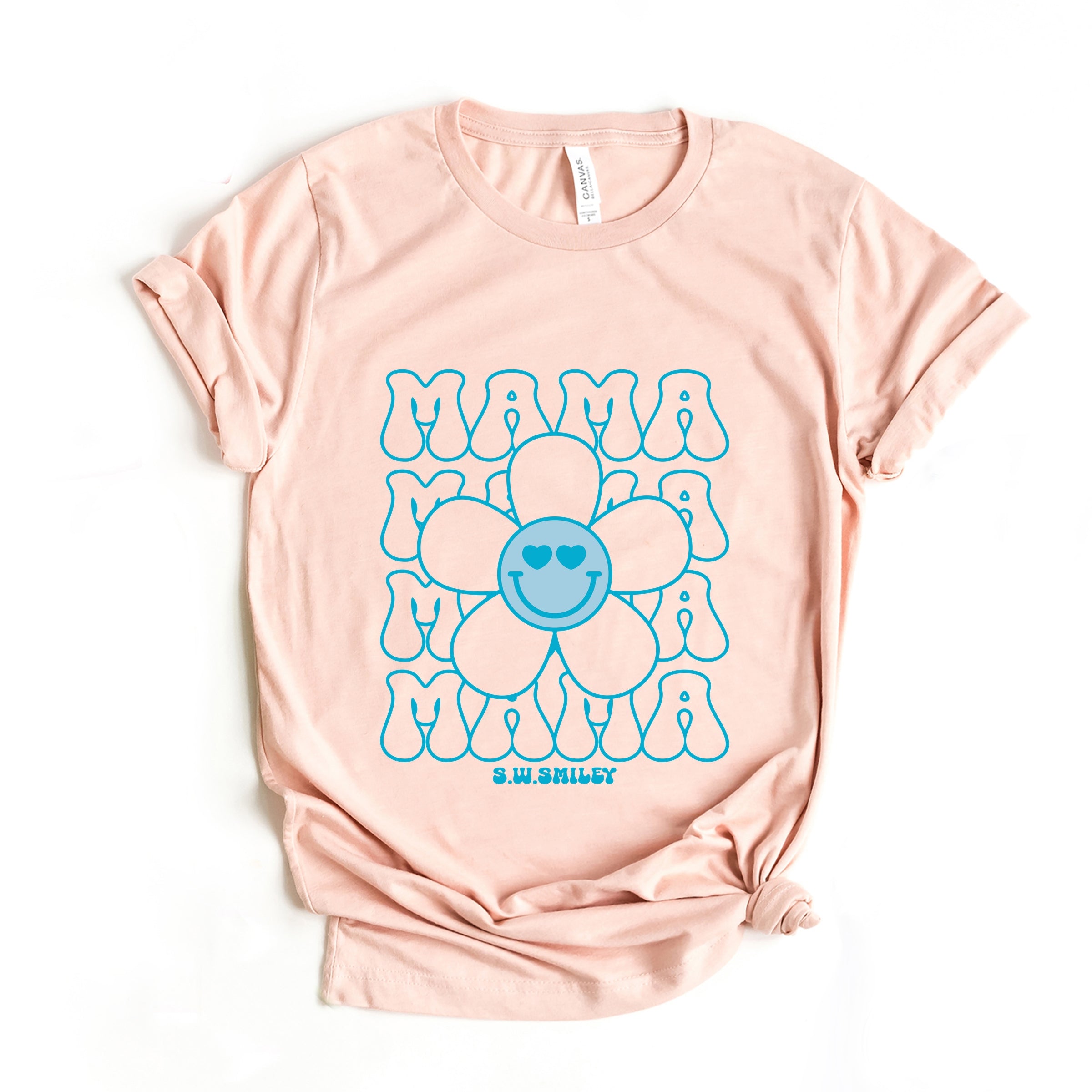 S.W.Smiley Mama Stacked Flower - Women's Short Sleeve Graphic T-Shirt