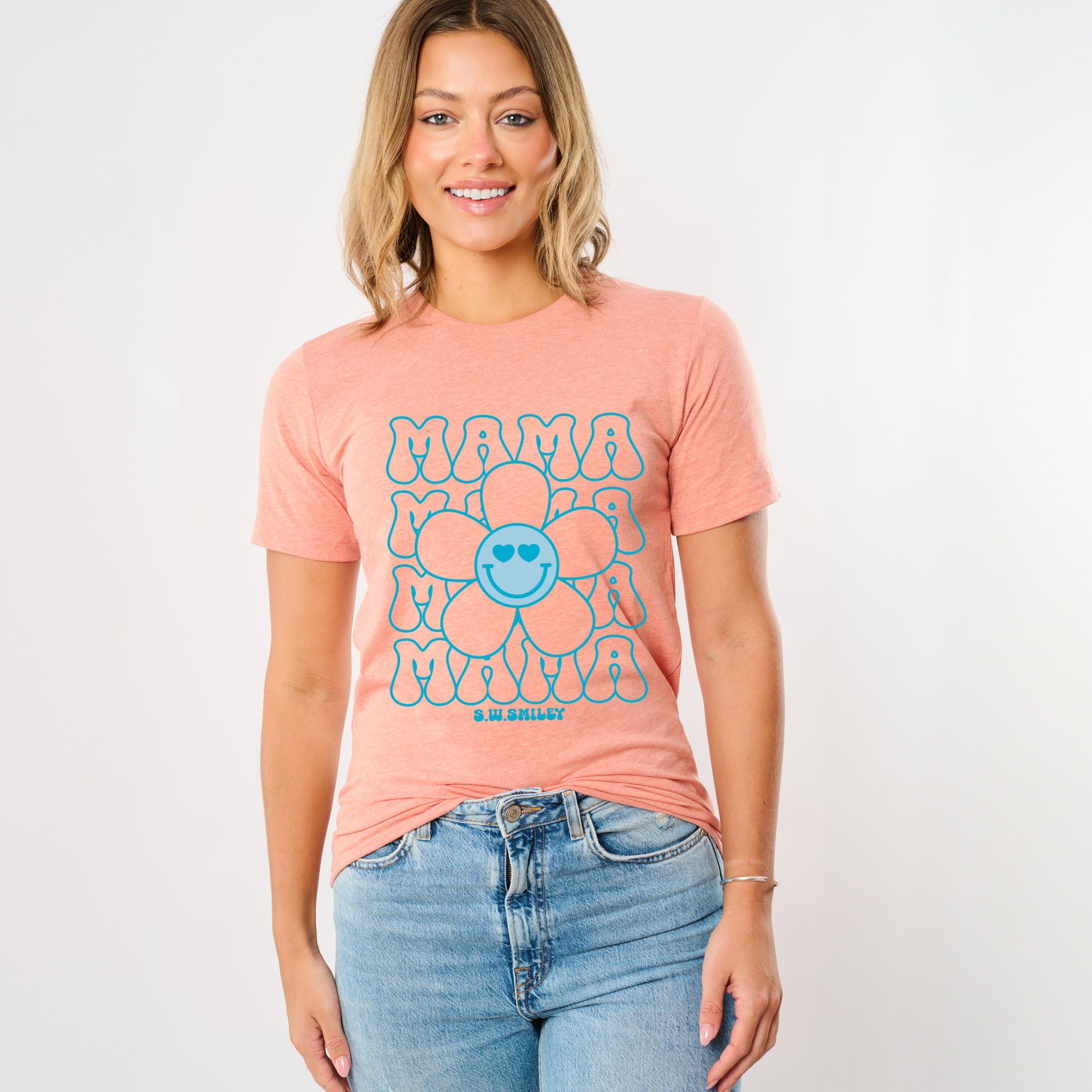 S.W.Smiley Mama Stacked Flower - Women's Short Sleeve Graphic T-Shirt