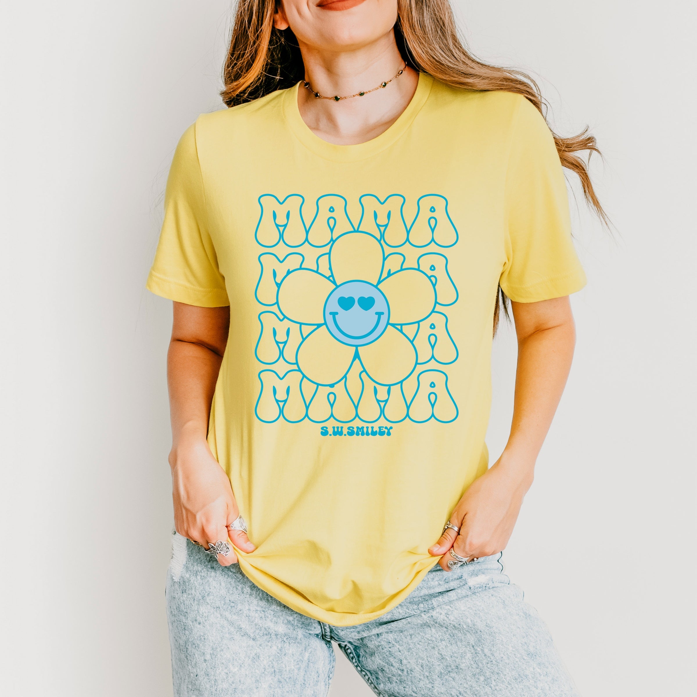 S.W.Smiley Mama Stacked Flower - Women's Short Sleeve Graphic T-Shirt