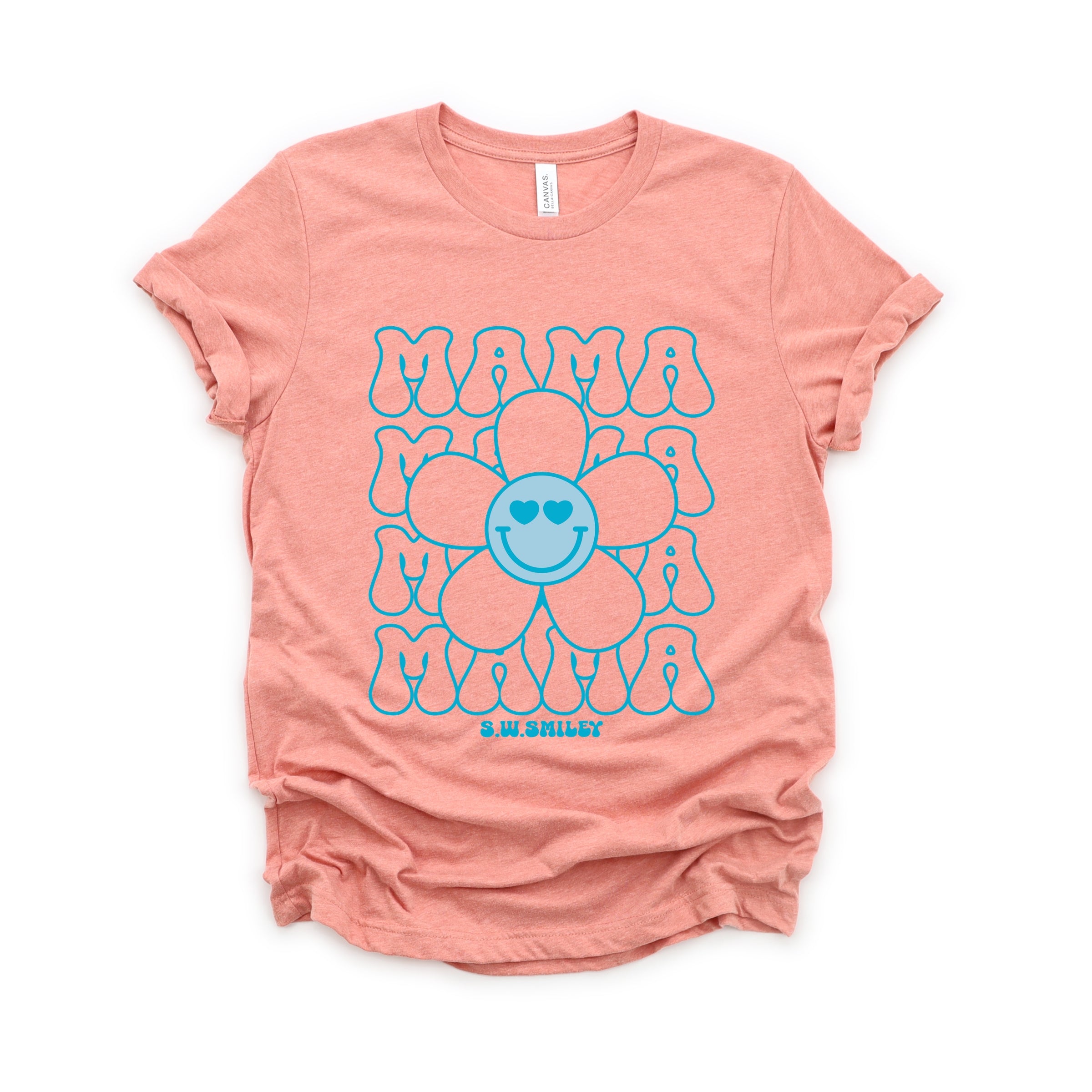 S.W.Smiley Mama Stacked Flower - Women's Short Sleeve Graphic T-Shirt