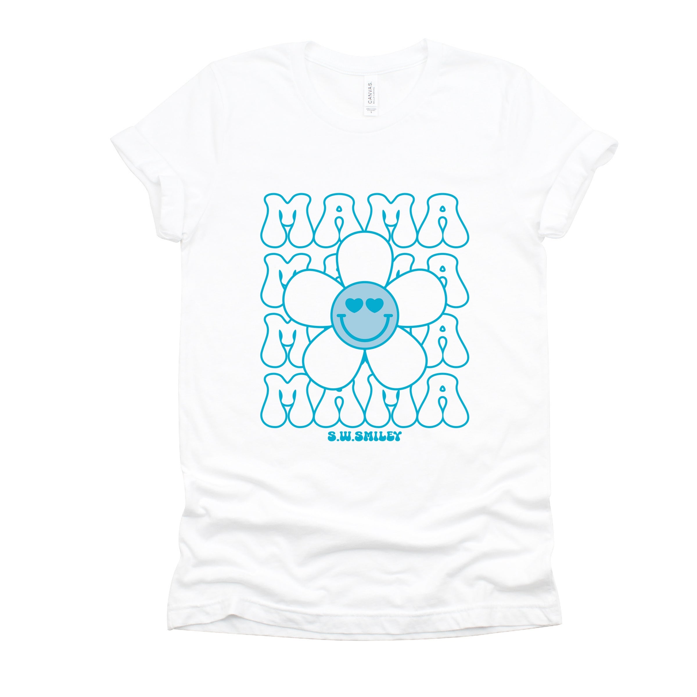 S.W.Smiley Mama Stacked Flower - Women's Short Sleeve Graphic T-Shirt