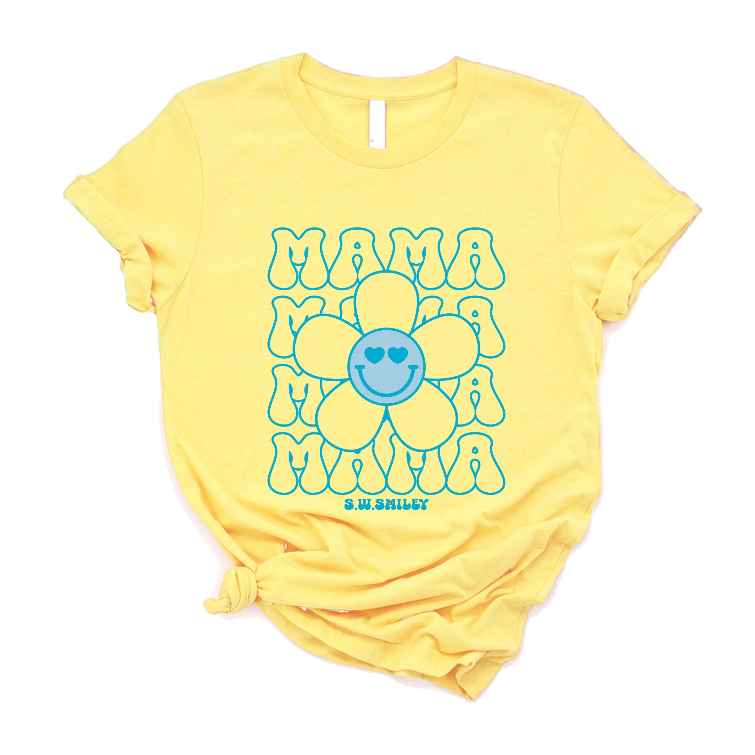 S.W.Smiley Mama Stacked Flower - Women's Short Sleeve Graphic T-Shirt