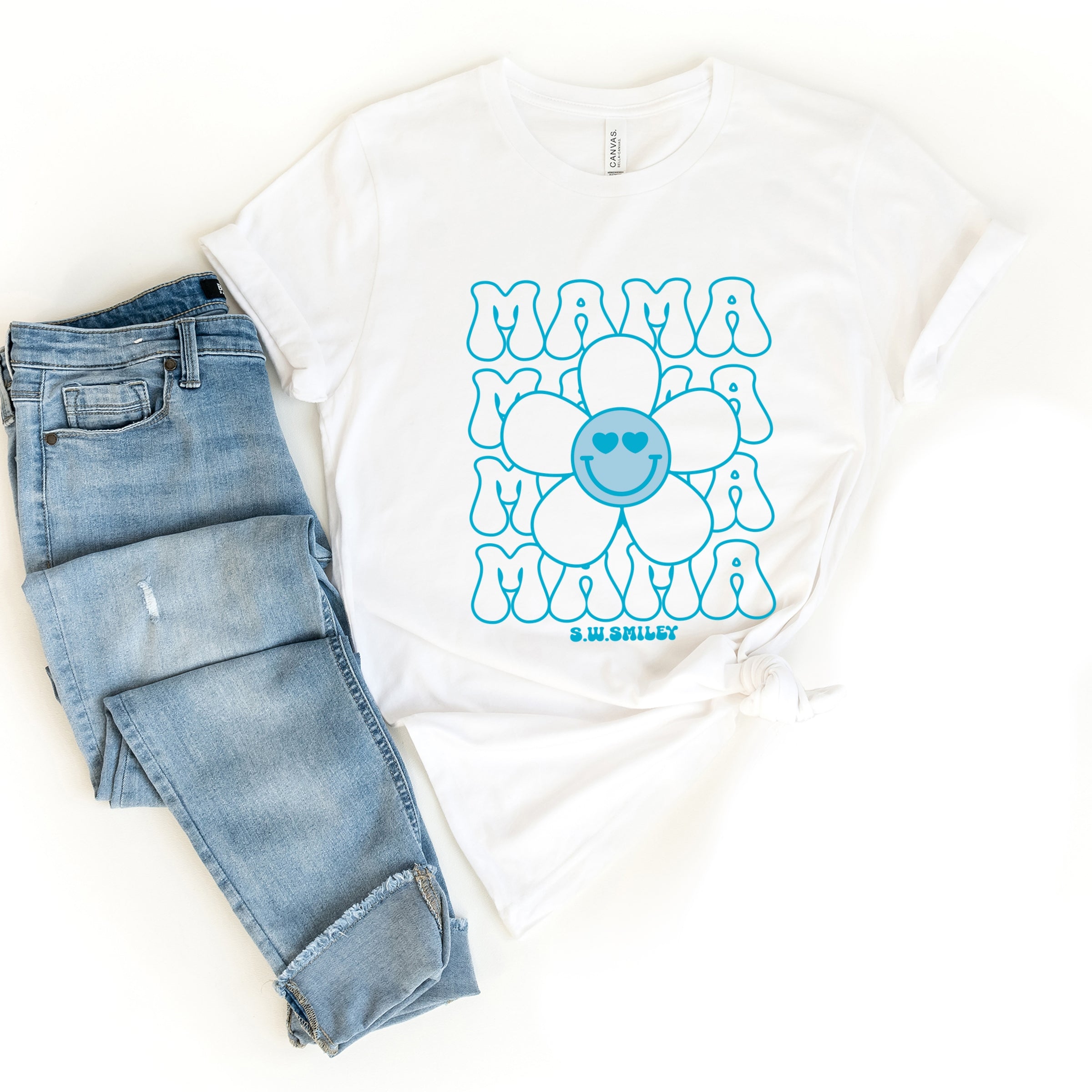S.W.Smiley Mama Stacked Flower - Women's Short Sleeve Graphic T-Shirt
