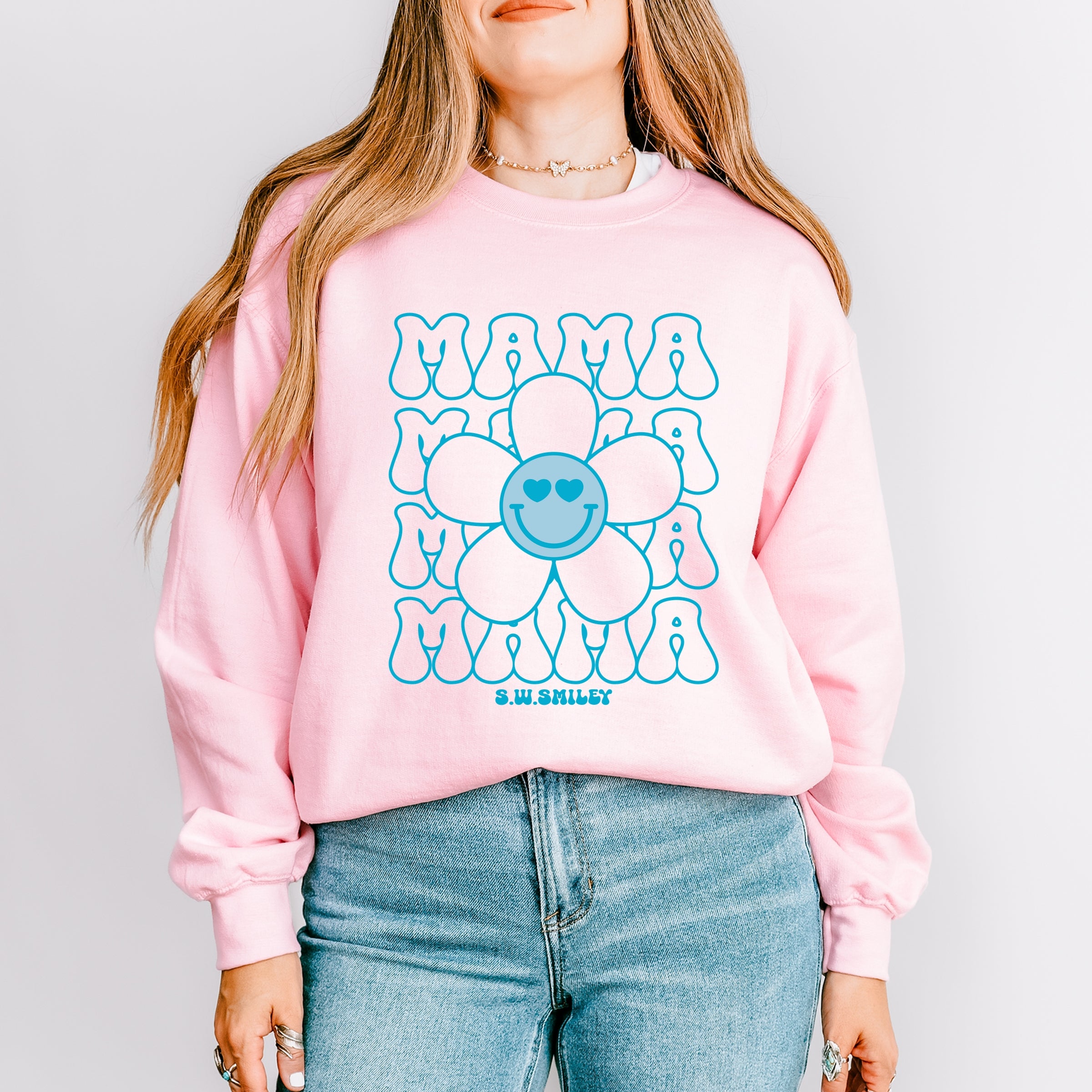 S.W.Smiley Mama Stacked Flower - Women's Graphic Sweatshirt