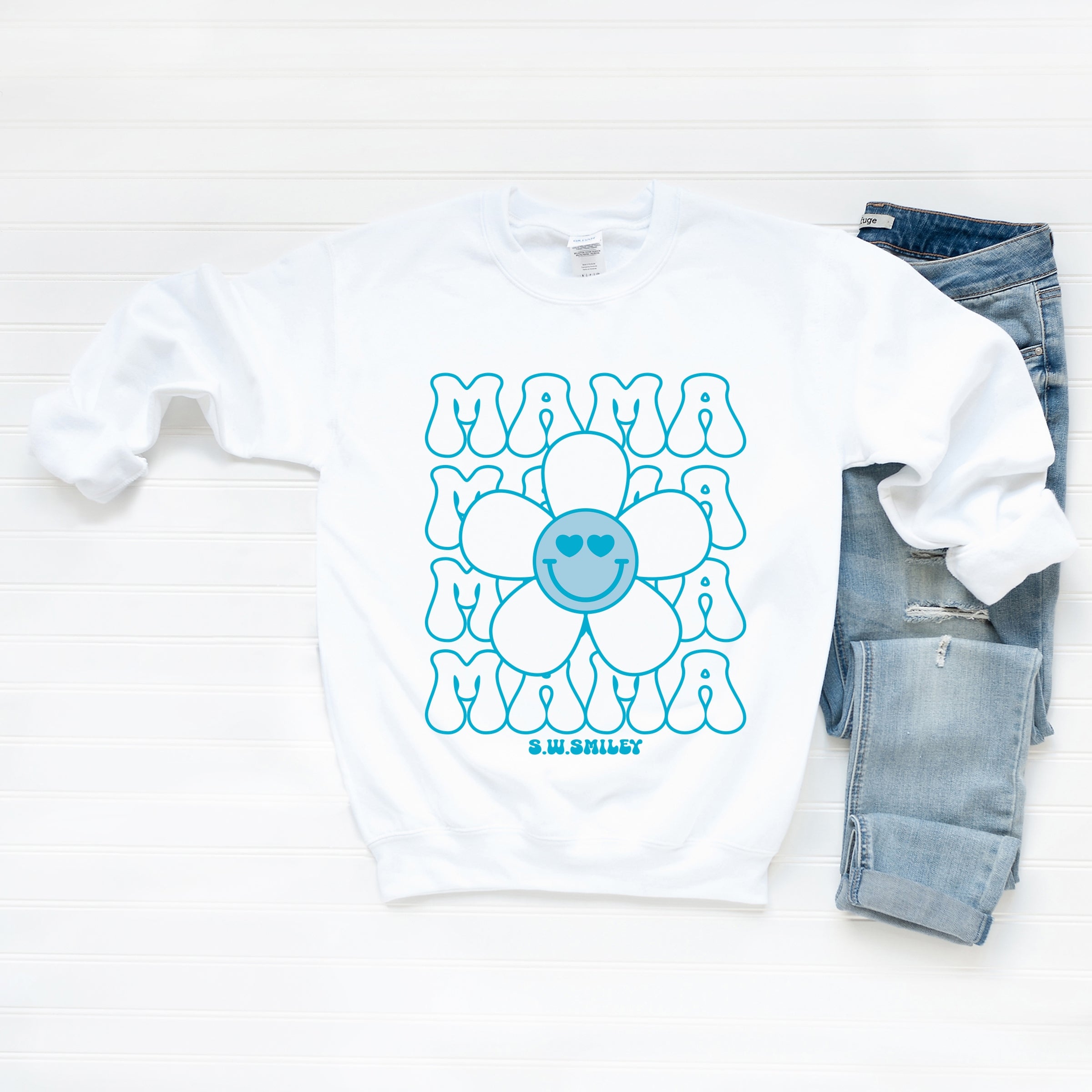S.W.Smiley Mama Stacked Flower - Women's Graphic Sweatshirt