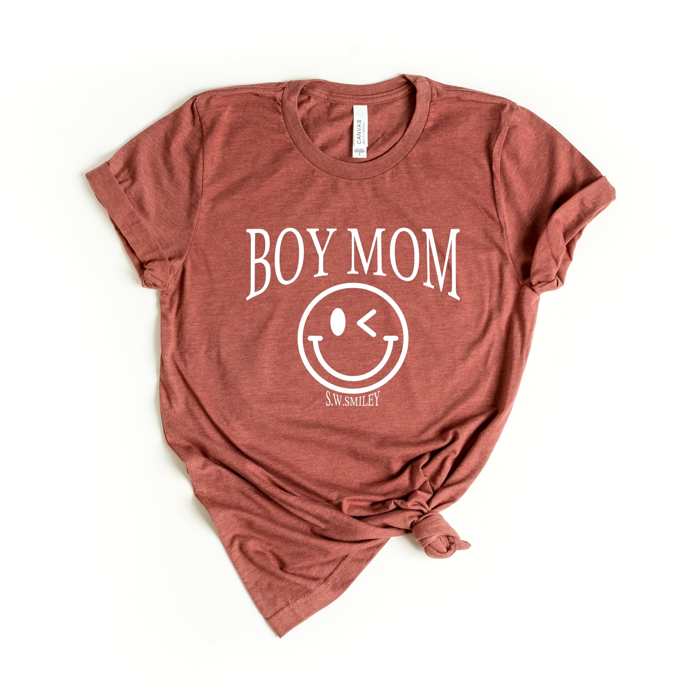 S.W.Smiley Boy Mom Outline - Women's Short Sleeve Graphic T-Shirt