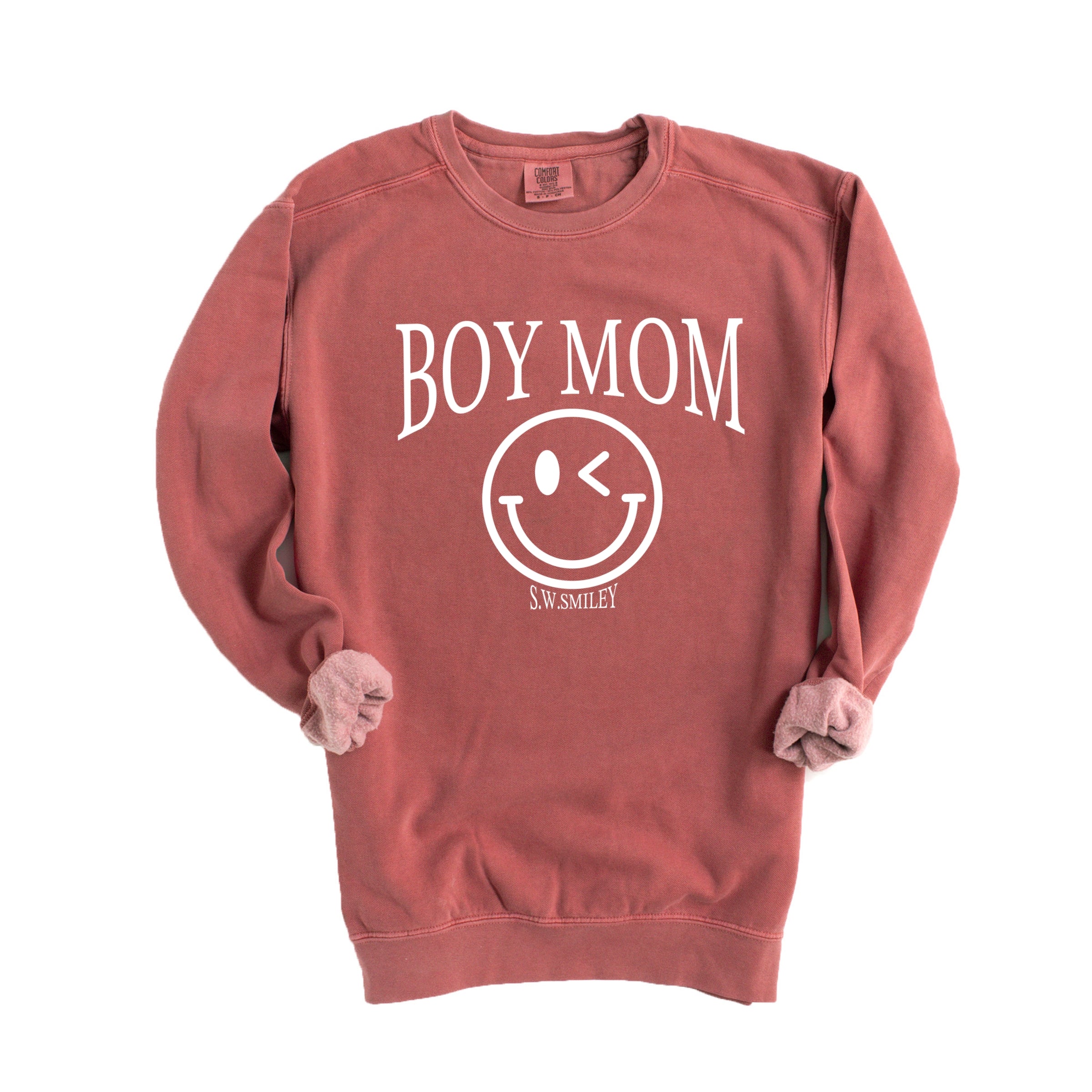 S.W.Smiley Boy Mom Outline - Women's Garment Dyed Graphic Sweatshirt