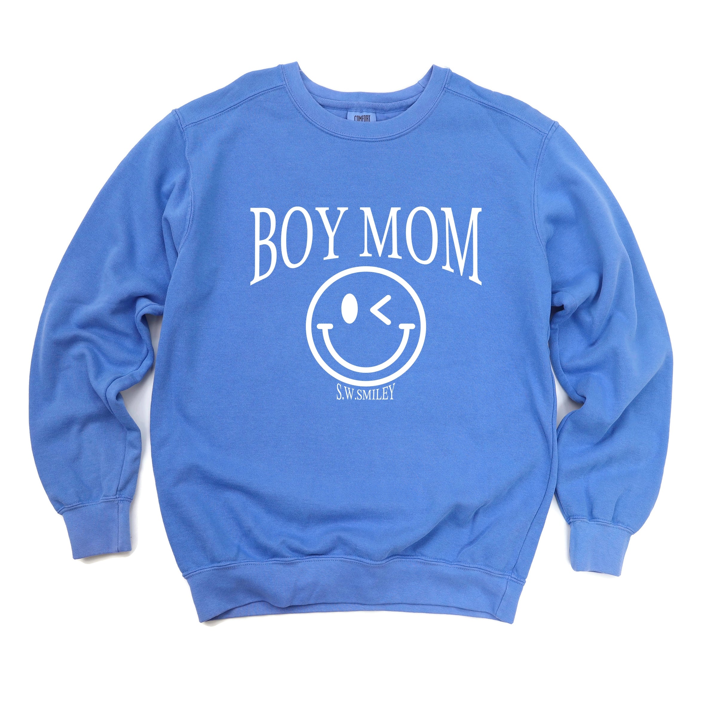 S.W.Smiley Boy Mom Outline - Women's Garment Dyed Graphic Sweatshirt