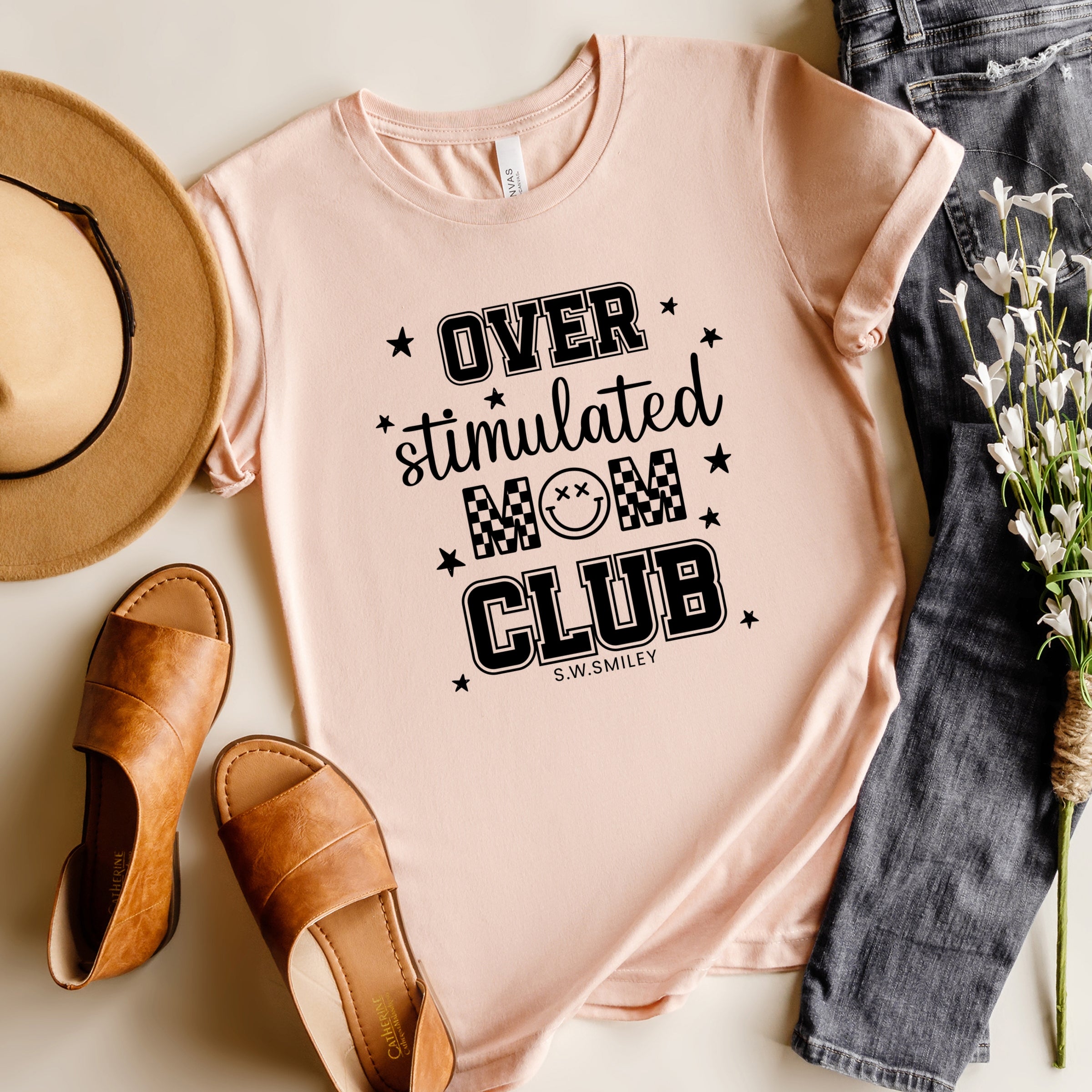 S.W.Smiley Over Stimulated Mom Club - Women's Short Sleeve Graphic T-Shirt