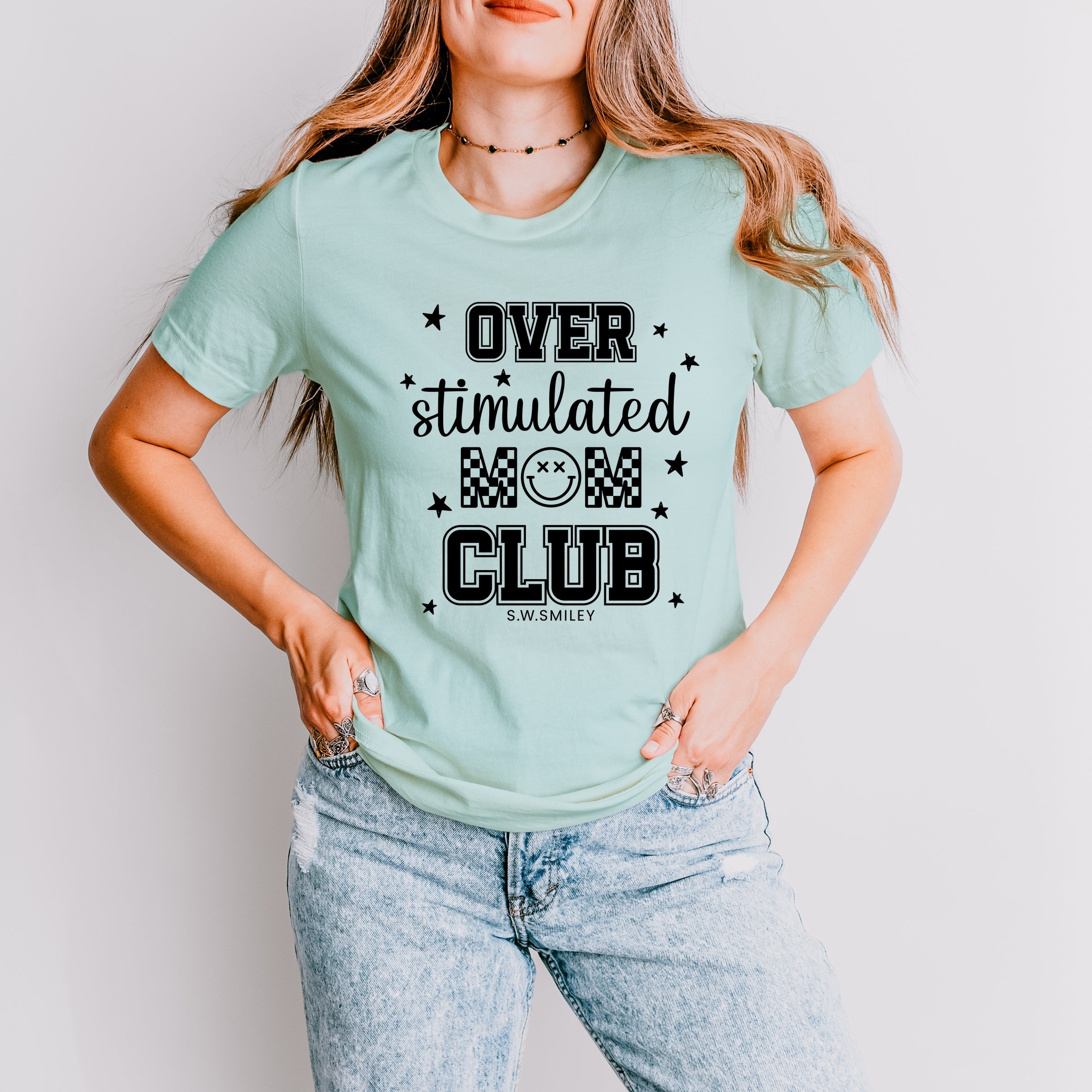 S.W.Smiley Over Stimulated Mom Club - Women's Short Sleeve Graphic T-Shirt