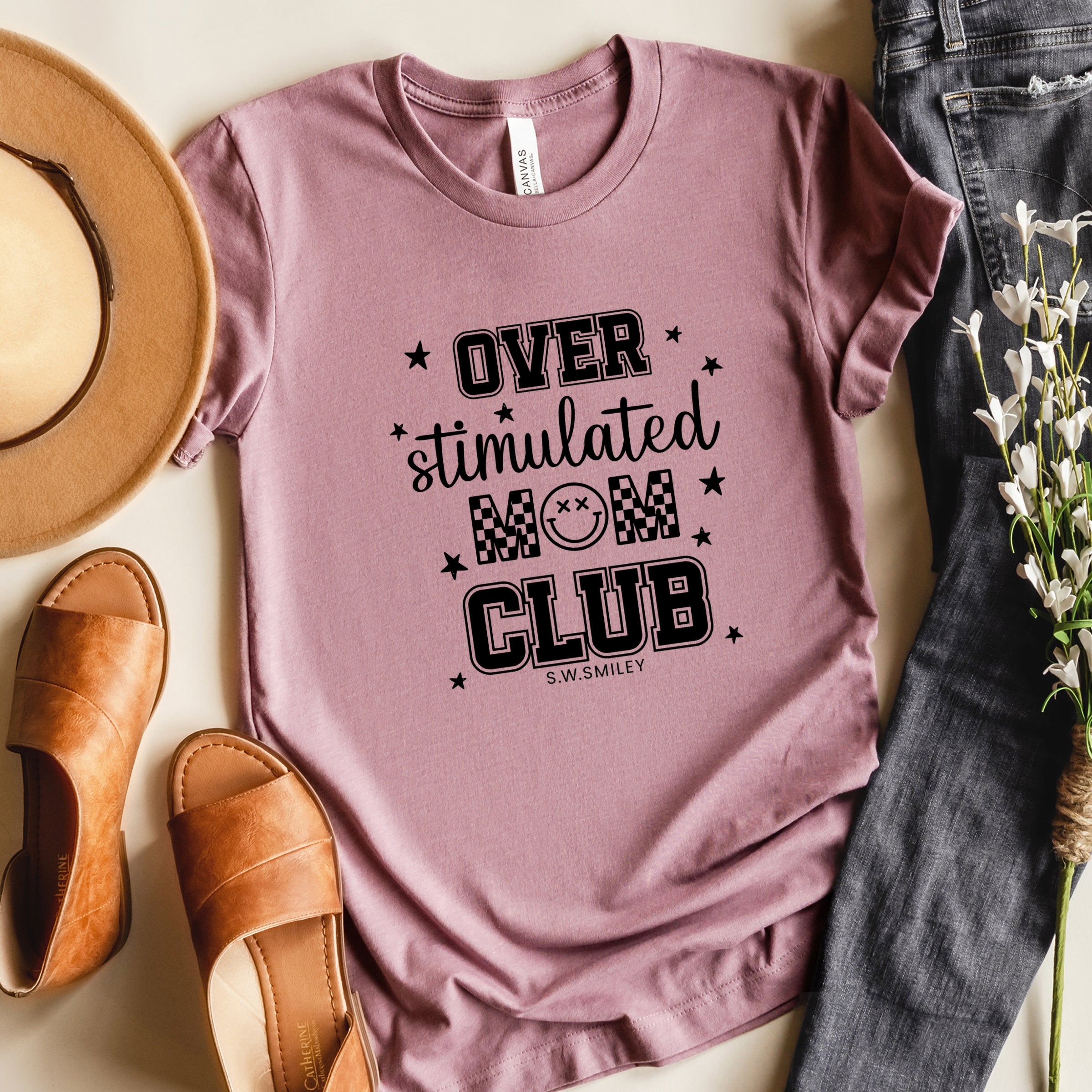 S.W.Smiley Over Stimulated Mom Club - Women's Short Sleeve Graphic T-Shirt