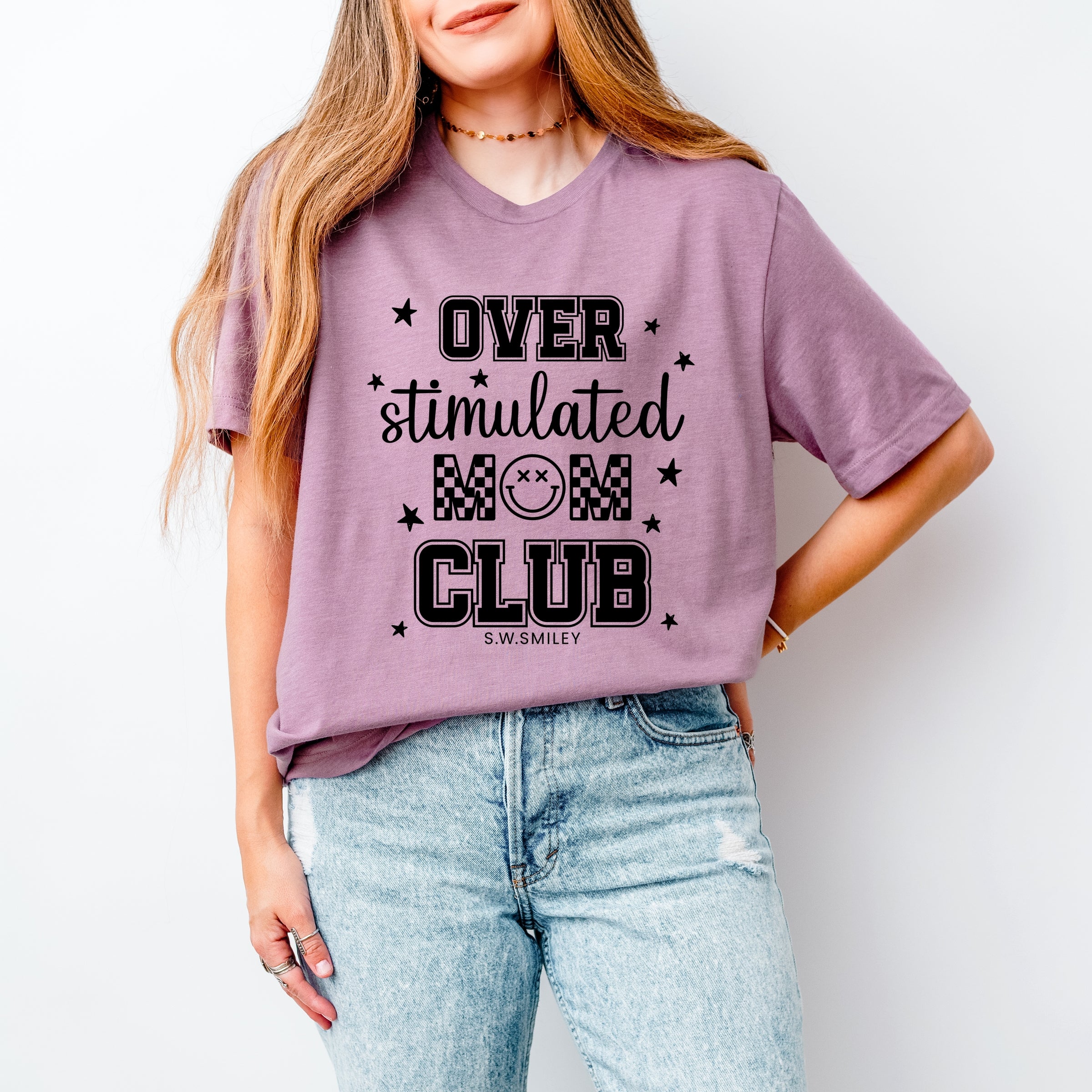 S.W.Smiley Over Stimulated Mom Club - Women's Short Sleeve Graphic T-Shirt