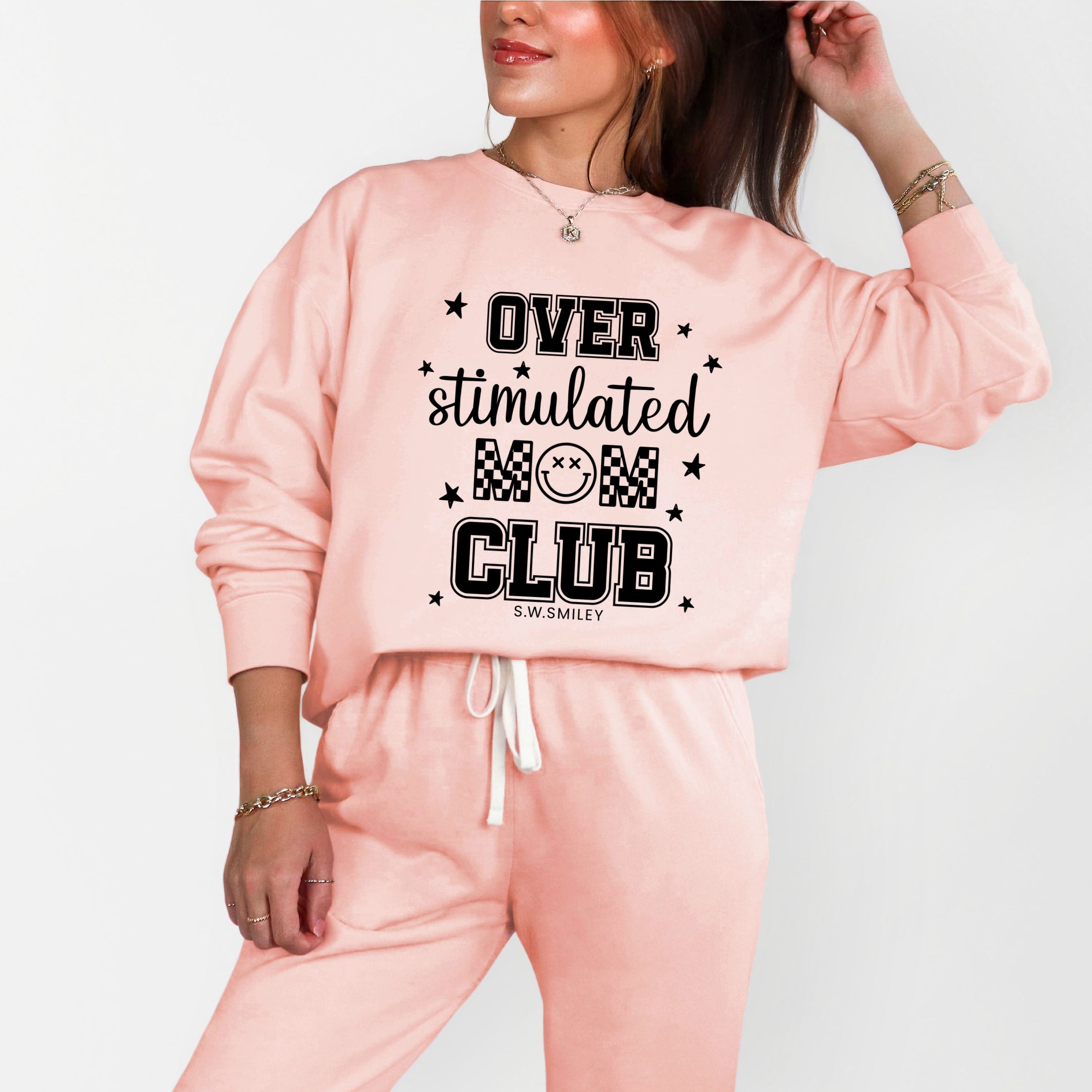 S.W.Smiley Over Stimulated Mom Club - Women's Lightweight Garment Dyed Sweatshirt