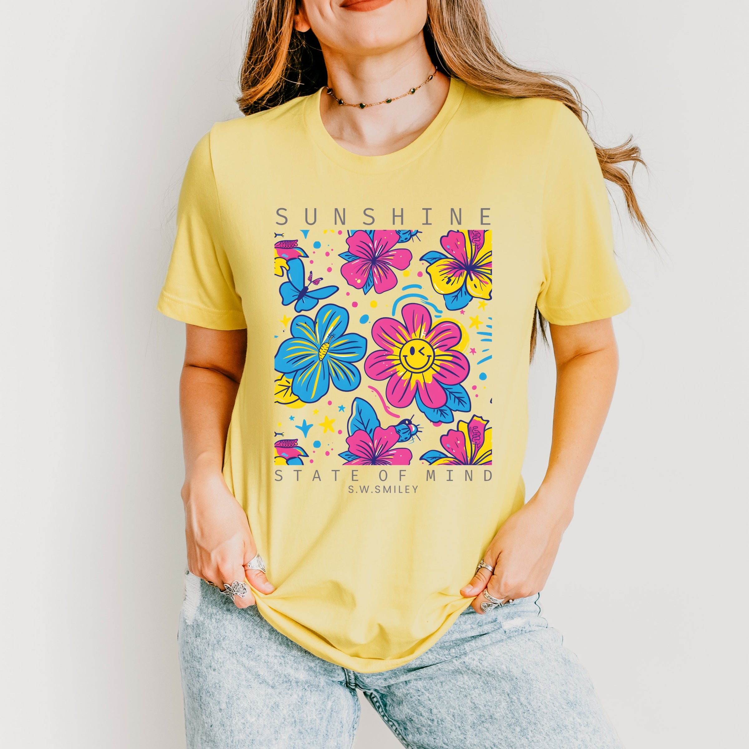 S.W.Smiley Sunshine State of Mind Floral - Women's Short Sleeve Graphic T-Shirt