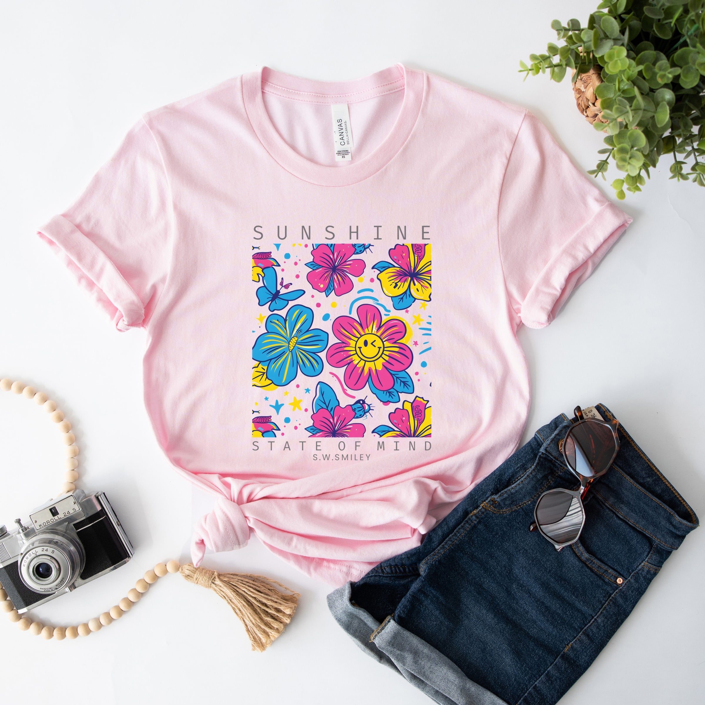 S.W.Smiley Sunshine State of Mind Floral - Women's Short Sleeve Graphic T-Shirt