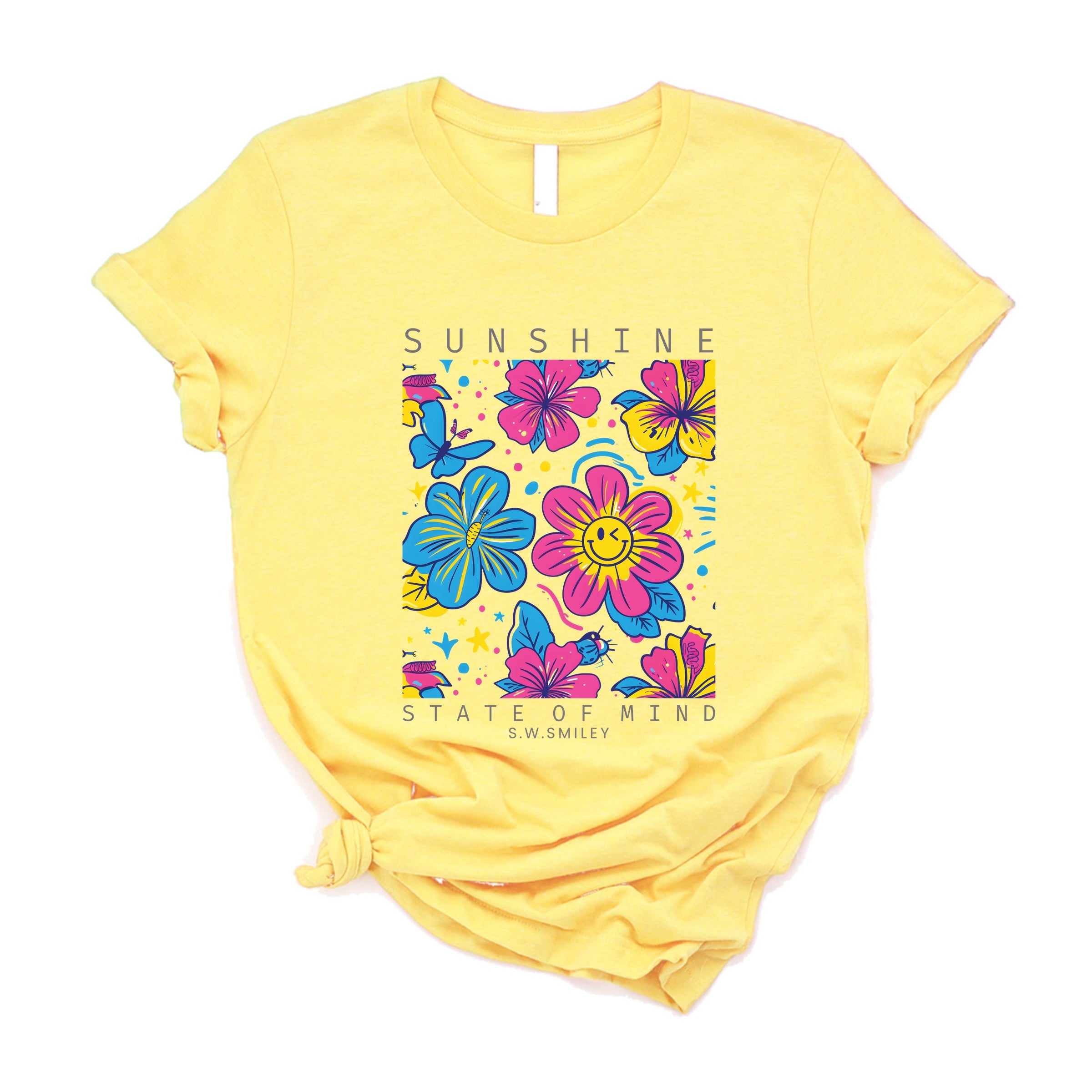 S.W.Smiley Sunshine State of Mind Floral - Women's Short Sleeve Graphic T-Shirt