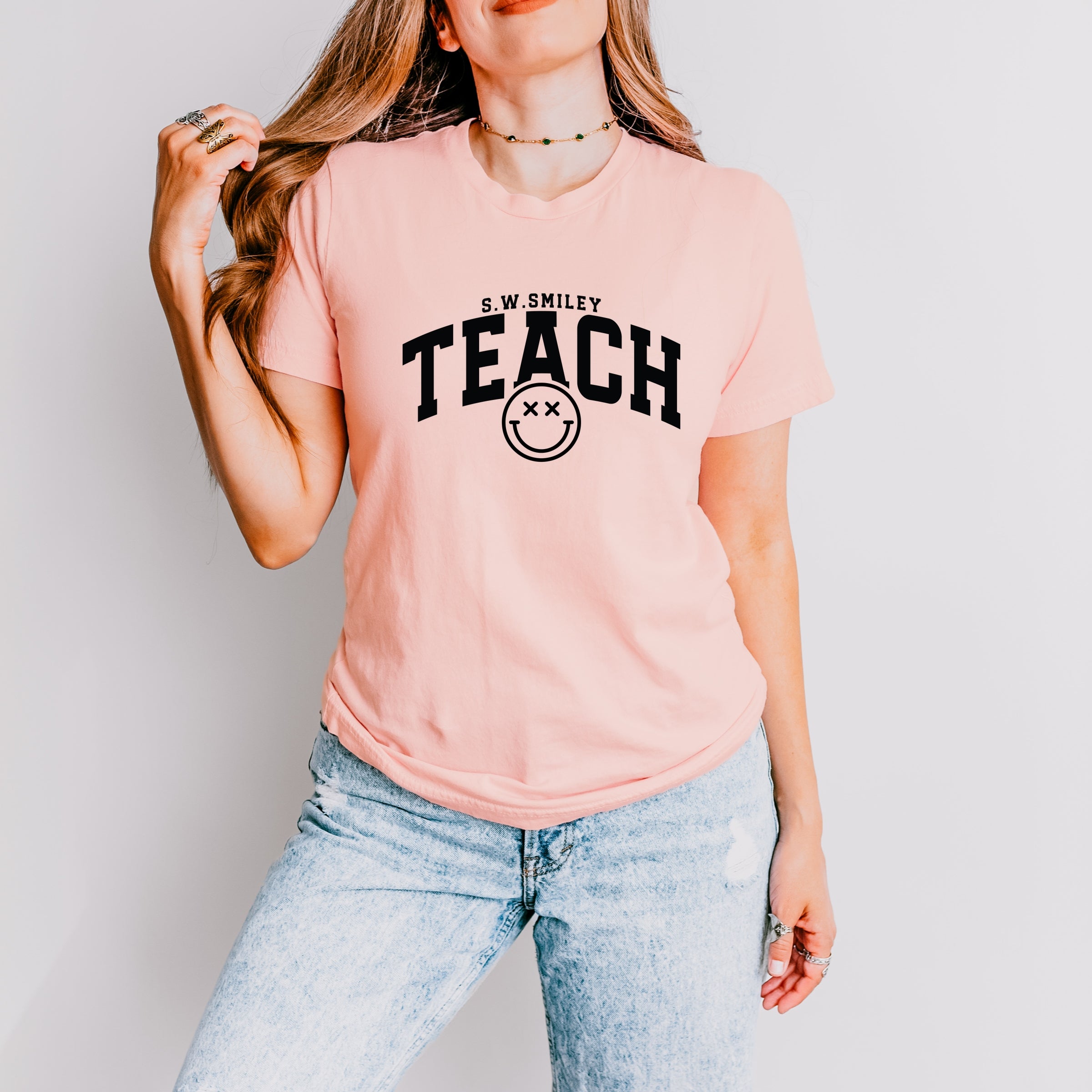 S.W.Smiley Teach Varsity Arched - Women's Short Sleeve Graphic T-Shirt
