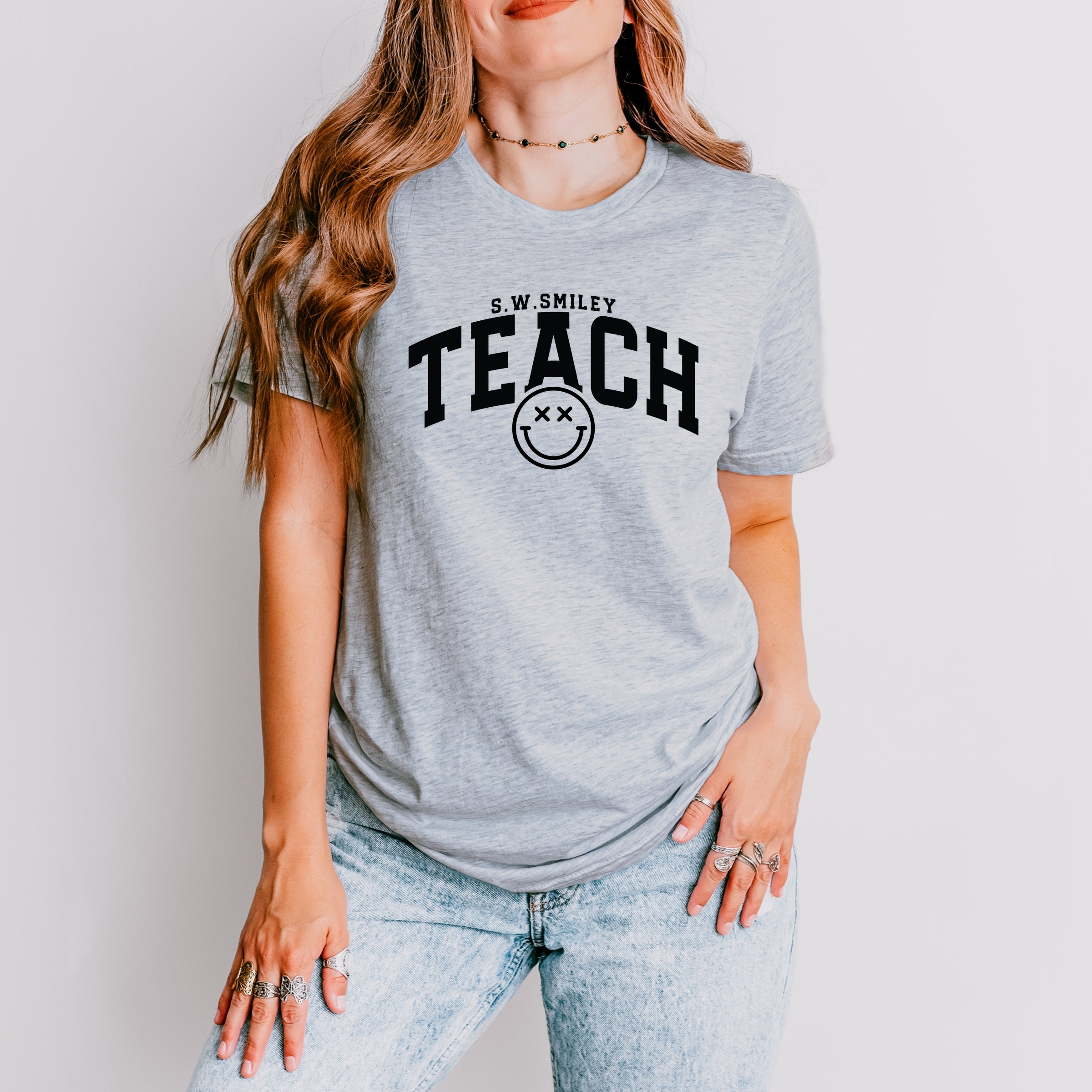 S.W.Smiley Teach Varsity Arched - Women's Short Sleeve Graphic T-Shirt