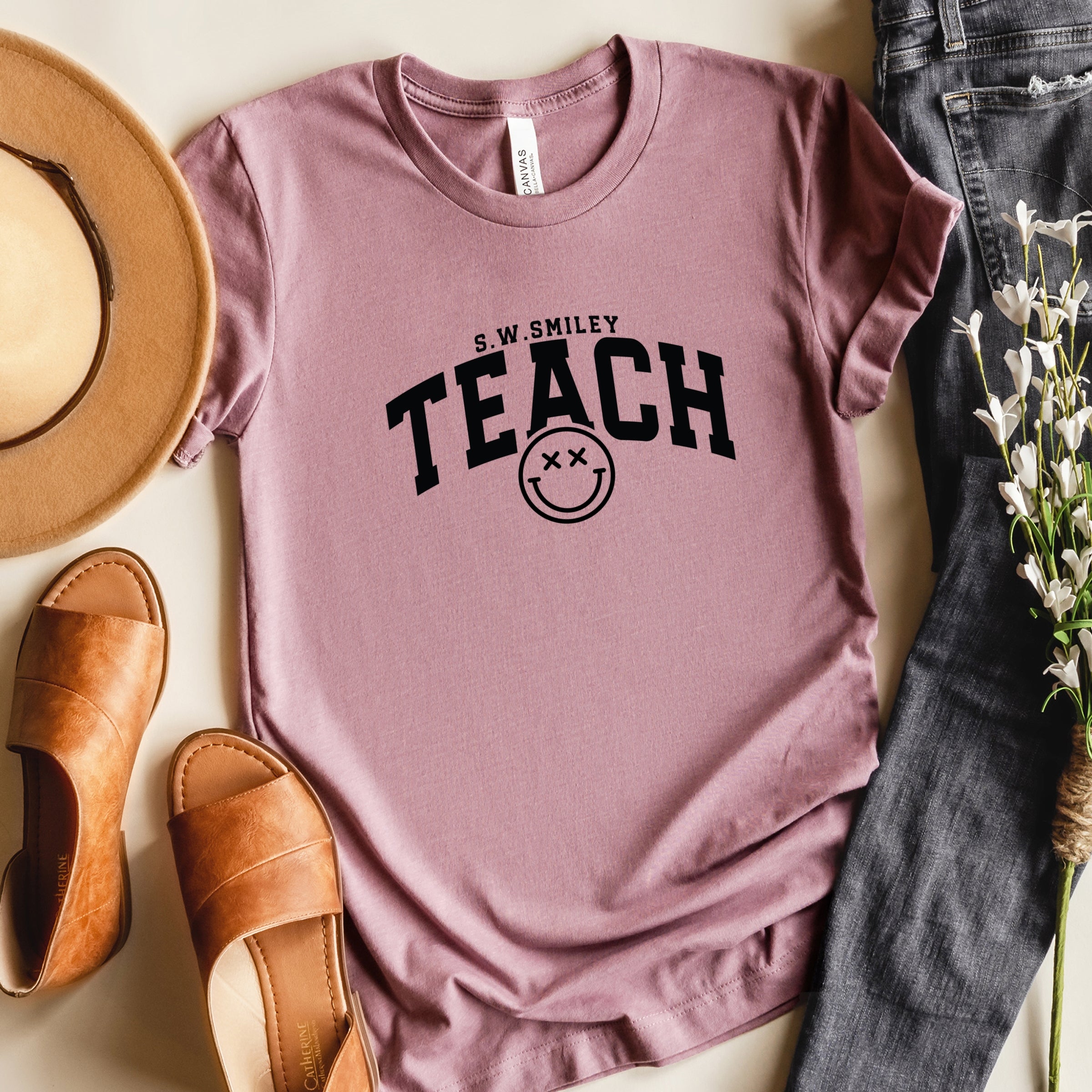 S.W.Smiley Teach Varsity Arched - Women's Short Sleeve Graphic T-Shirt