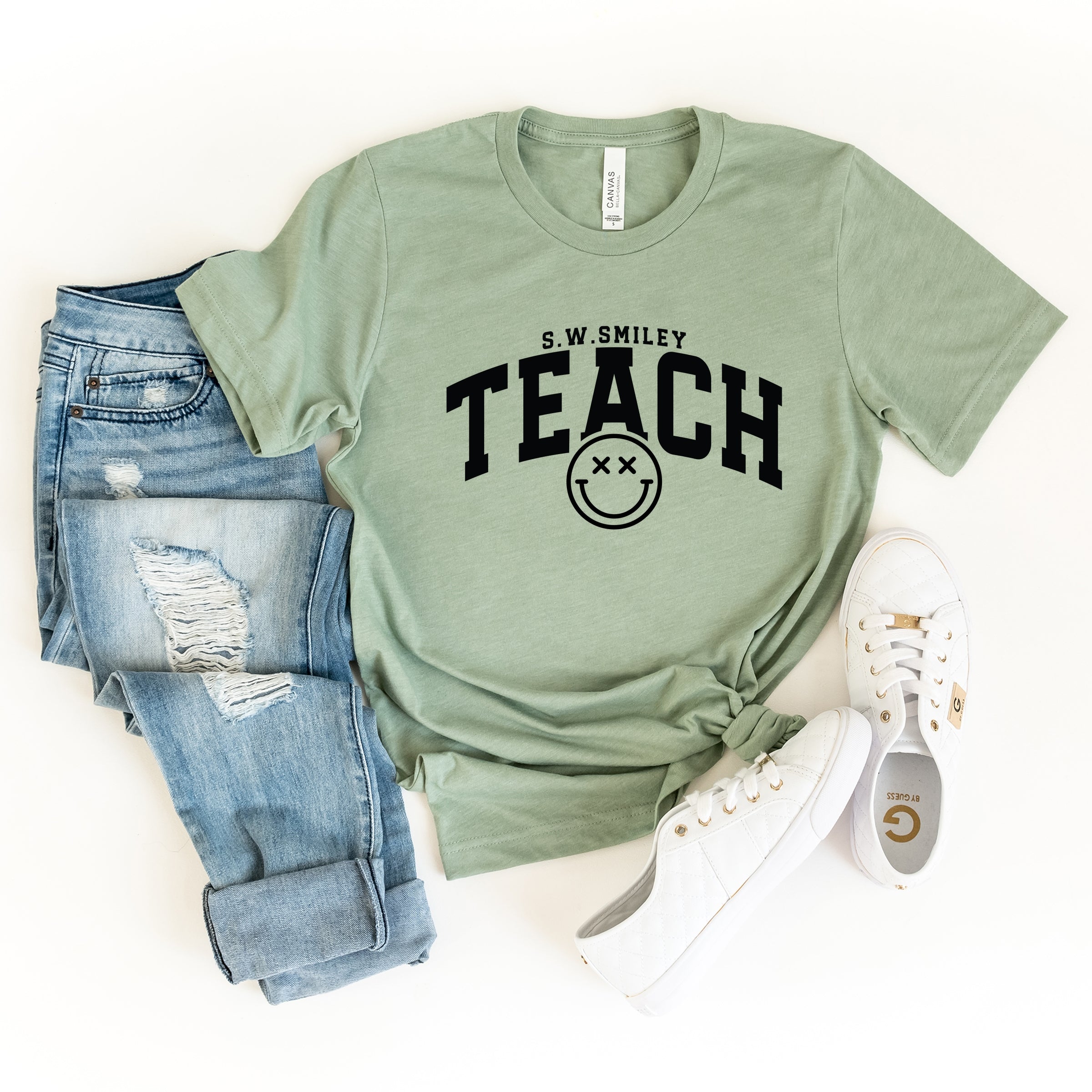 S.W.Smiley Teach Varsity Arched - Women's Short Sleeve Graphic T-Shirt