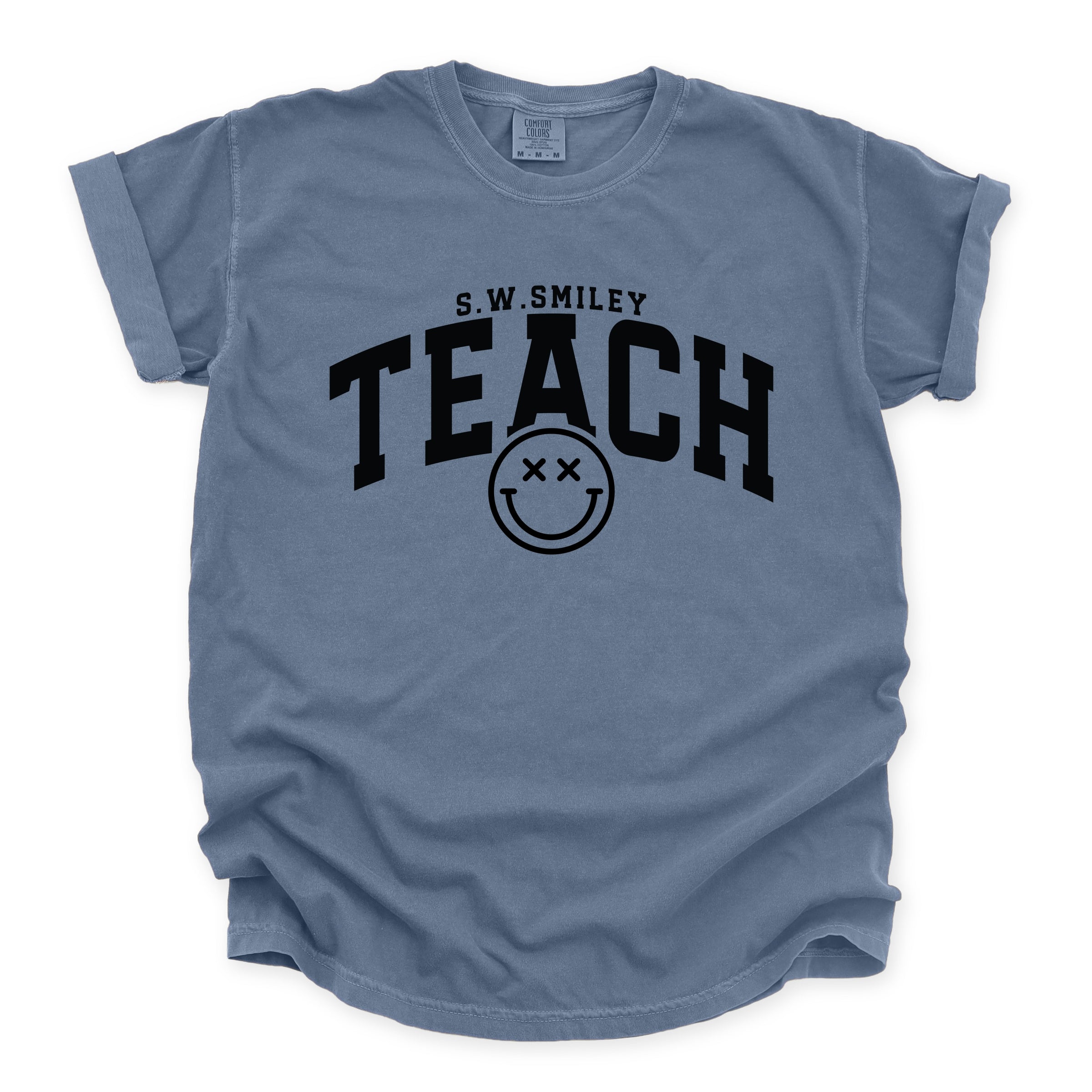 S.W.Smiley Teach Varsity Arched - Women's Garment Dyed Graphic T-Shirt
