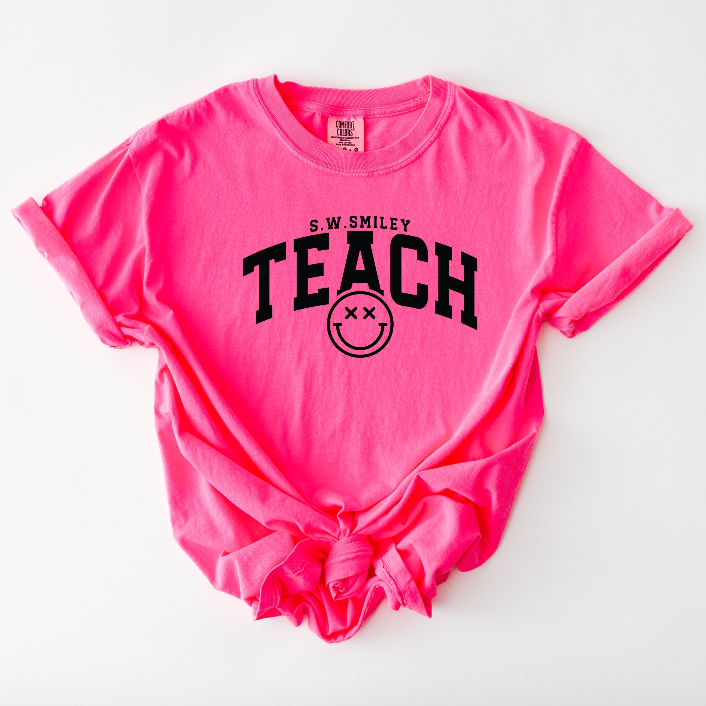S.W.Smiley Teach Varsity Arched - Women's Garment Dyed Graphic T-Shirt