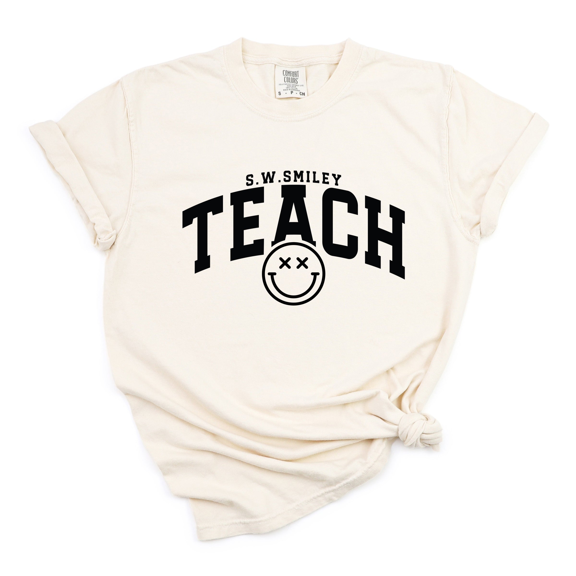 S.W.Smiley Teach Varsity Arched - Women's Garment Dyed Graphic T-Shirt