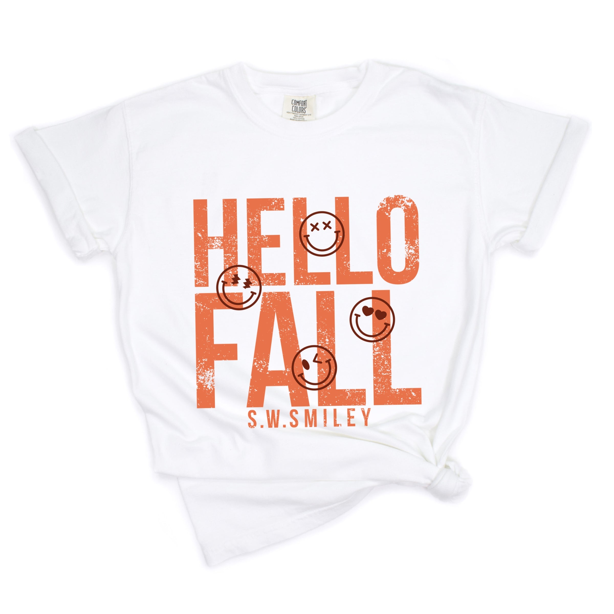 S.W.Smiley Hello Fall - Womens Garment Dyed Graphic T-Shirt