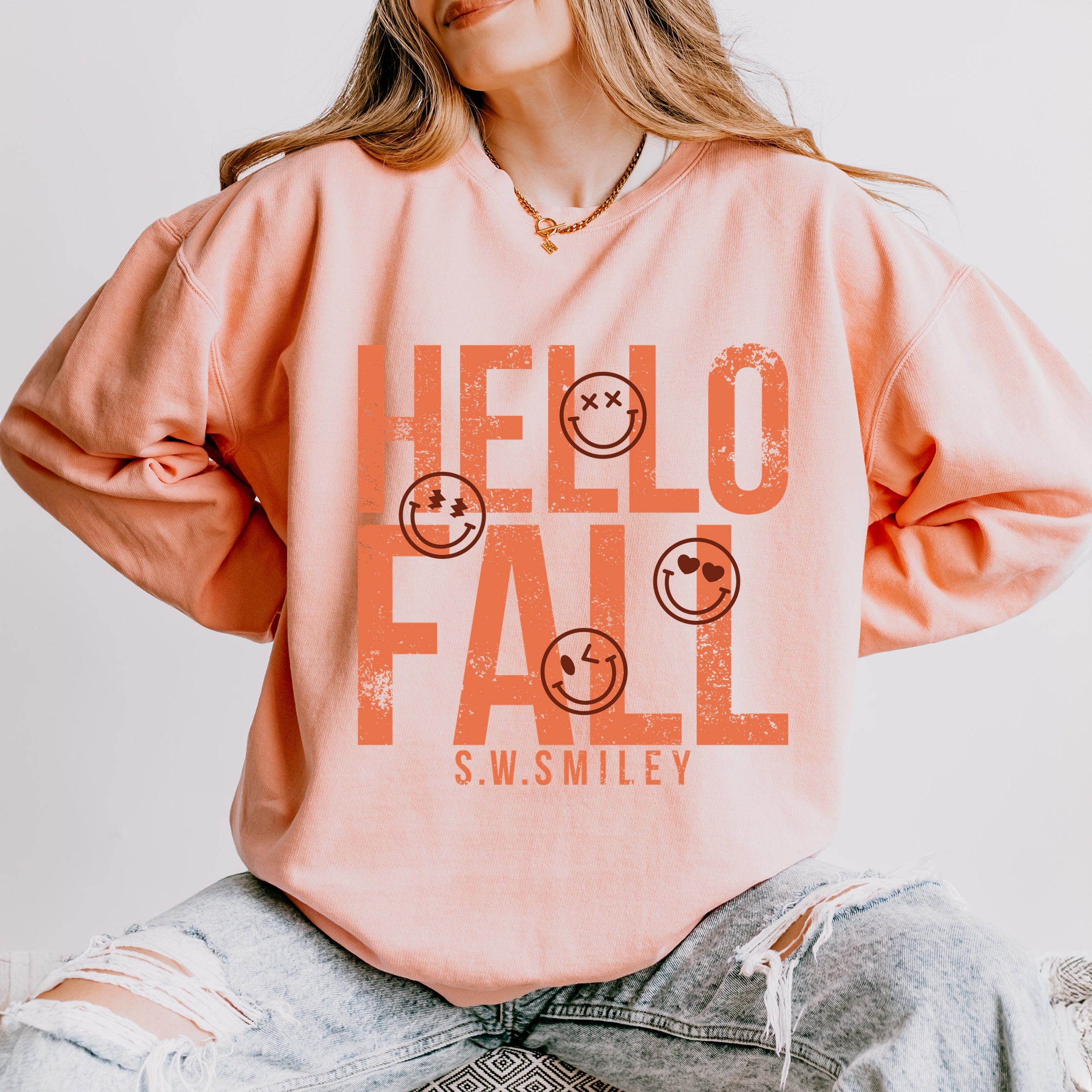 S.W.Smiley Hello Fall - Women's Lightweight Garment Dyed Sweatshirt