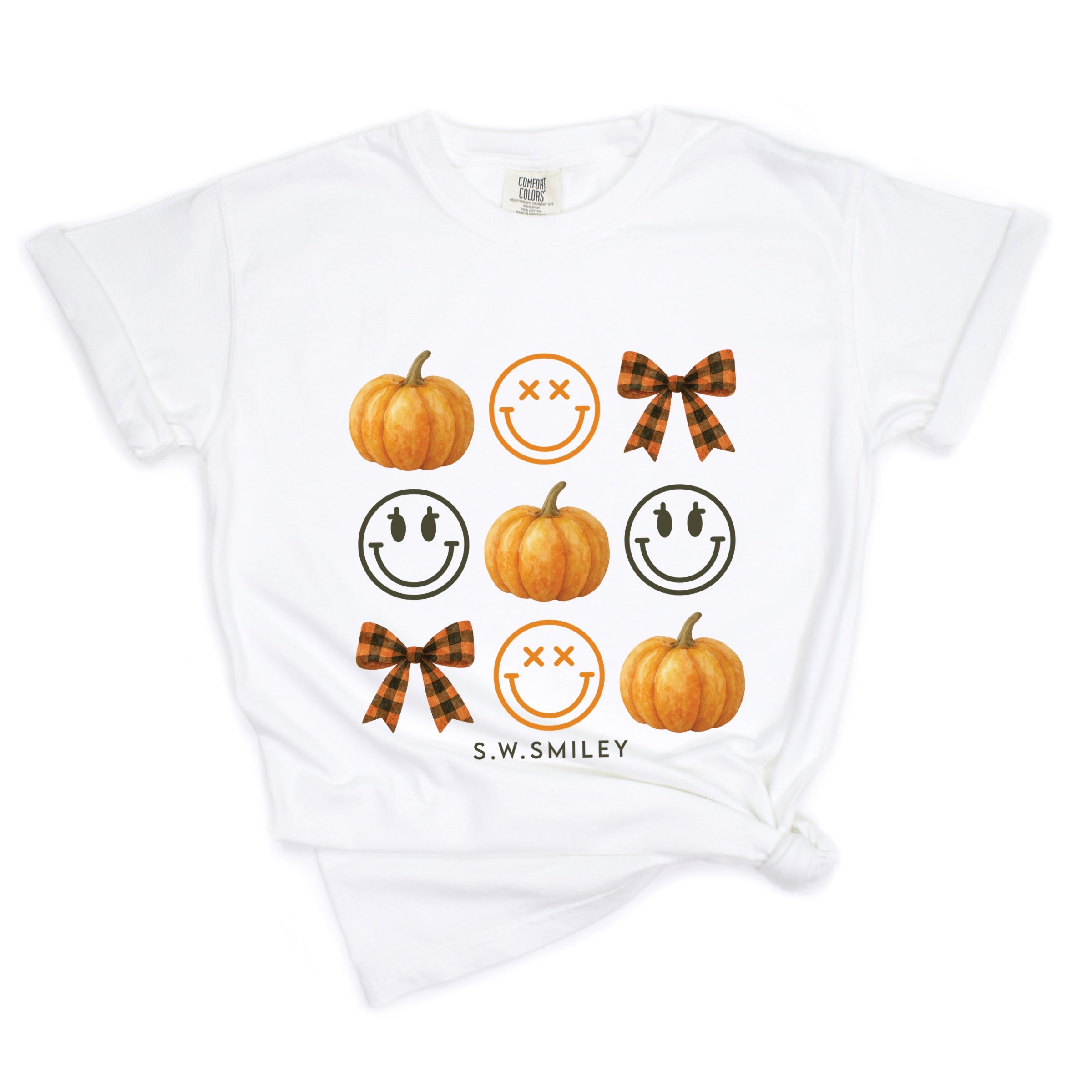 S.W.Smiley Pumpkin Coquette Chart - Women's Garment Dyed Graphic T-Shirt