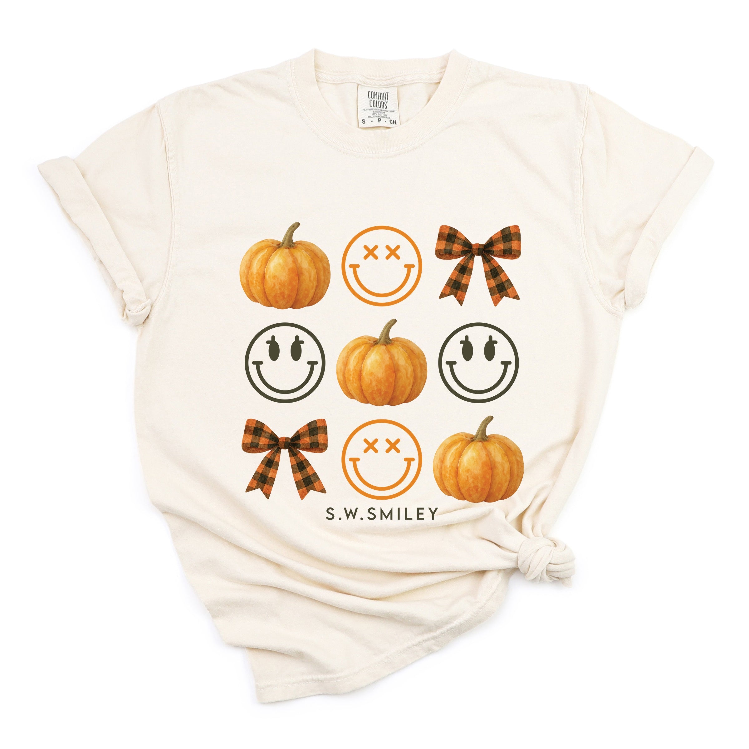 S.W.Smiley Pumpkin Coquette Chart - Women's Garment Dyed Graphic T-Shirt