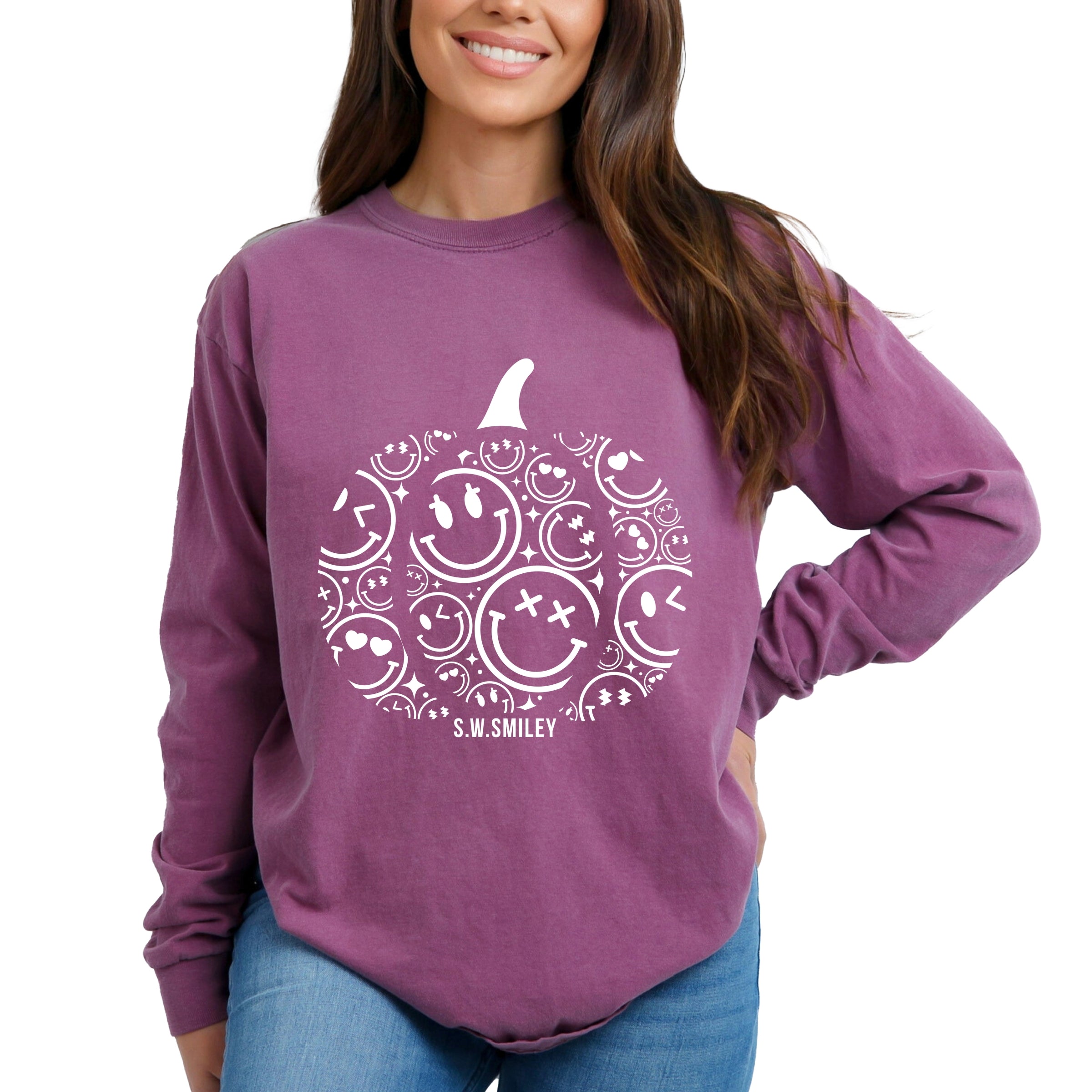 S.W.Smiley Pumpkin Outline - Garment Dyed Long Sleeve