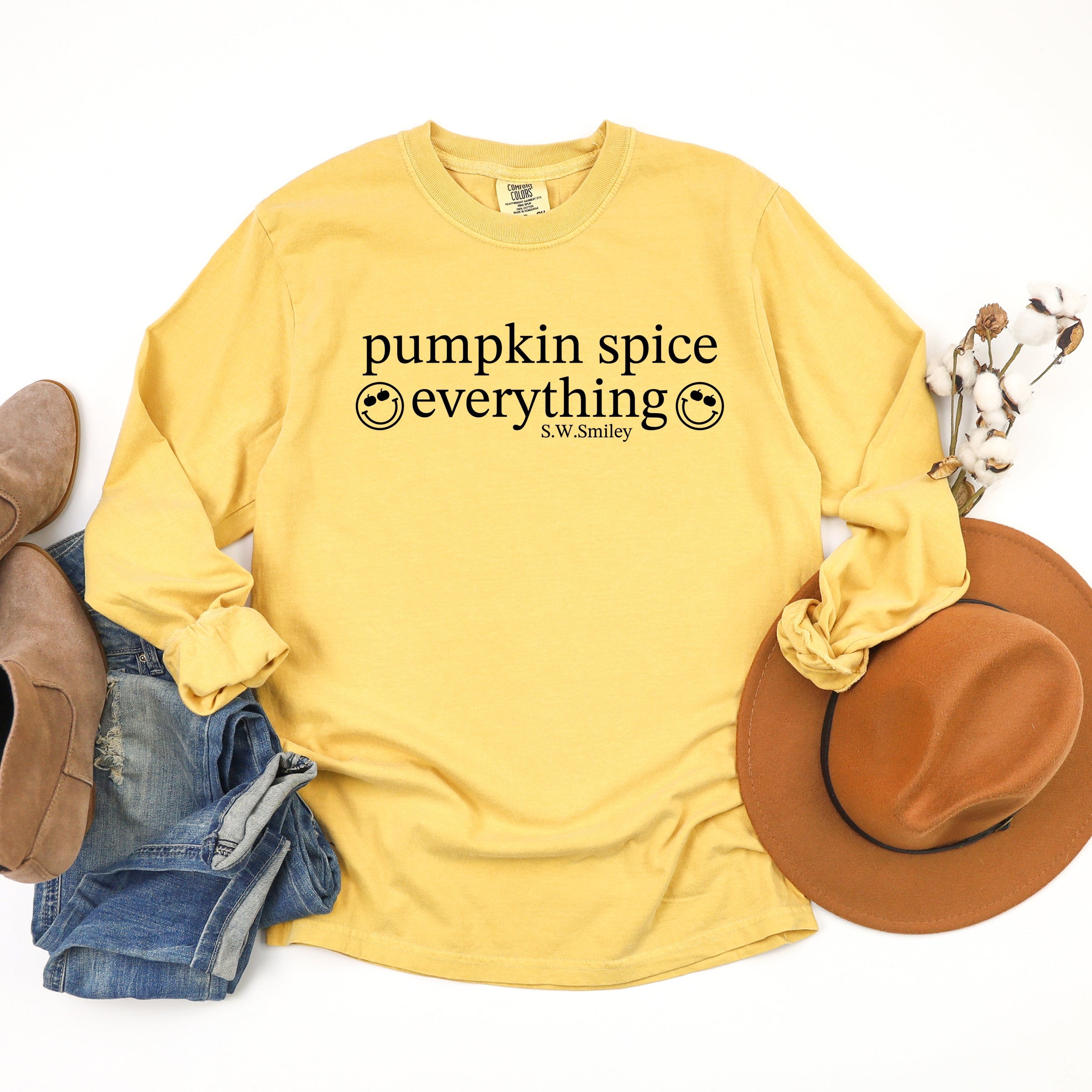 S.W.Smiley Pumpkin Spice Everything - Garment Dyed Long Sleeve