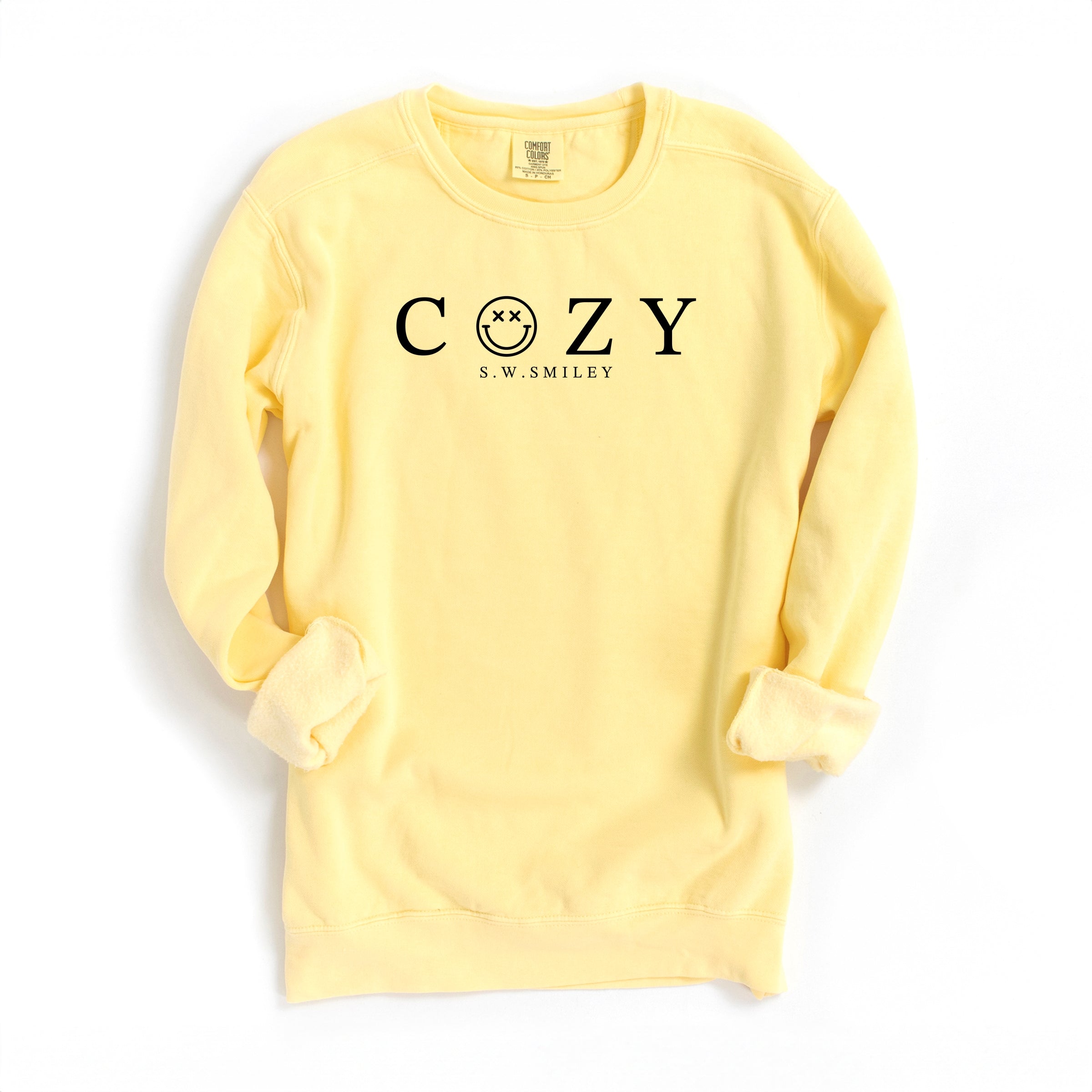 S.W.Smiley Cozy Outline - Women's Garment Dyed Graphic Sweatshirt
