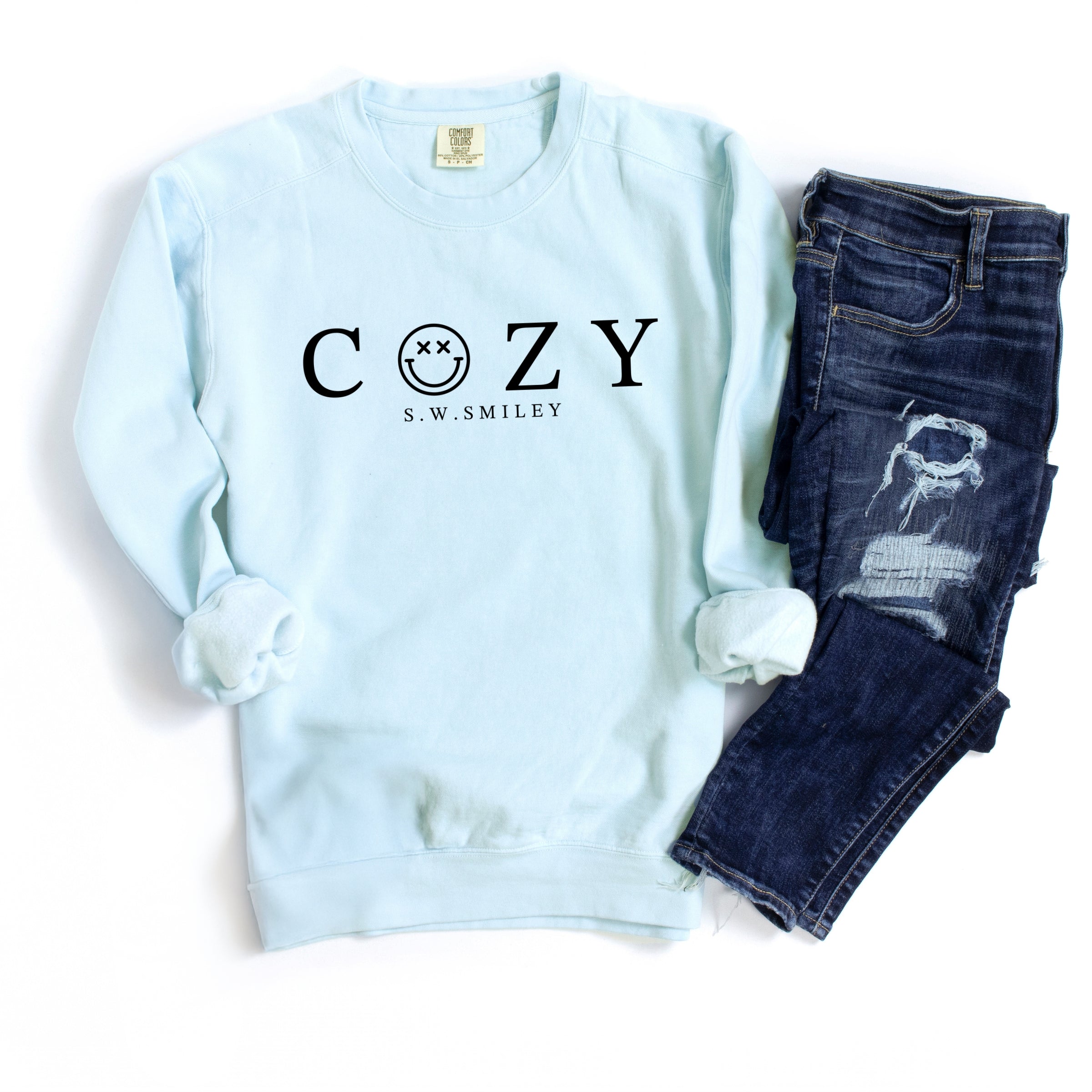 S.W.Smiley Cozy Outline - Women's Garment Dyed Graphic Sweatshirt