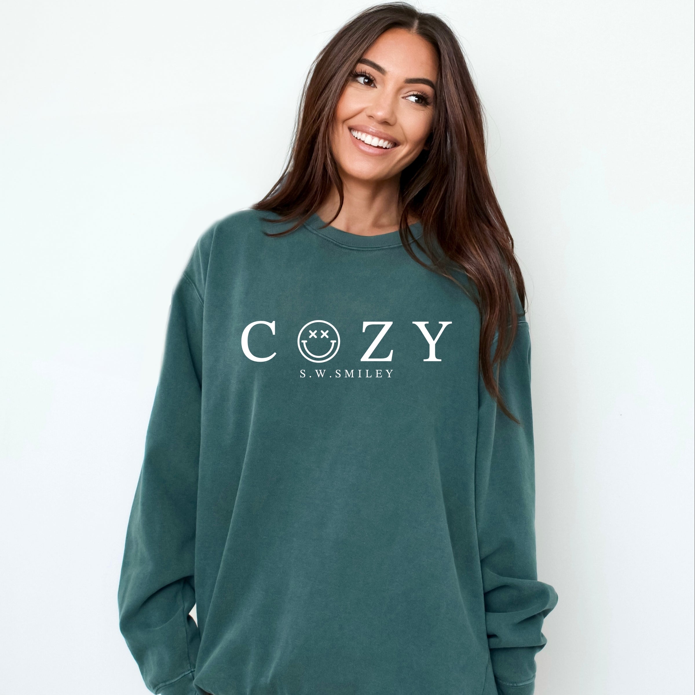S.W.Smiley Cozy Outline - Women's Garment Dyed Graphic Sweatshirt