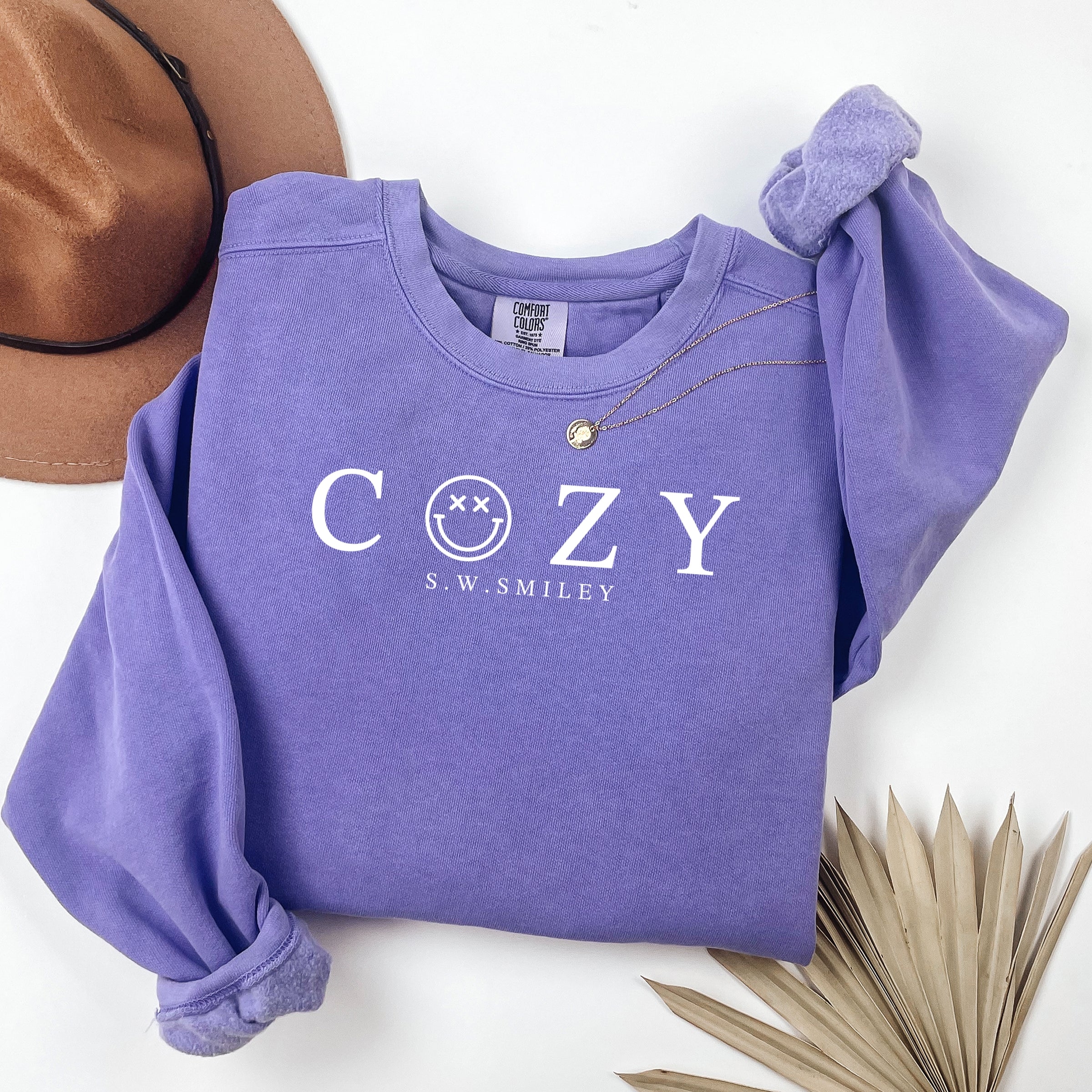 S.W.Smiley Cozy Outline - Women's Garment Dyed Graphic Sweatshirt