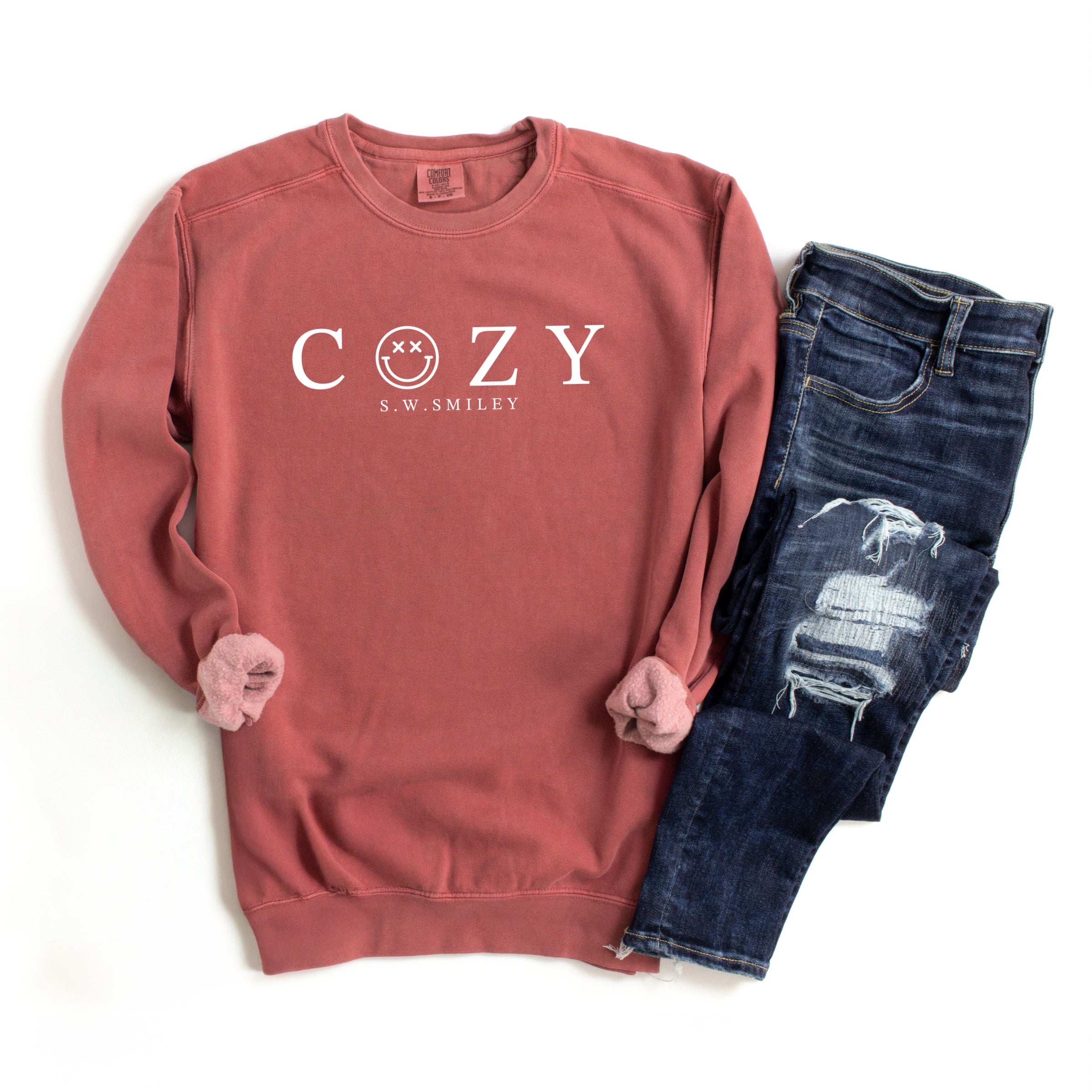 S.W.Smiley Cozy Outline - Women's Garment Dyed Graphic Sweatshirt