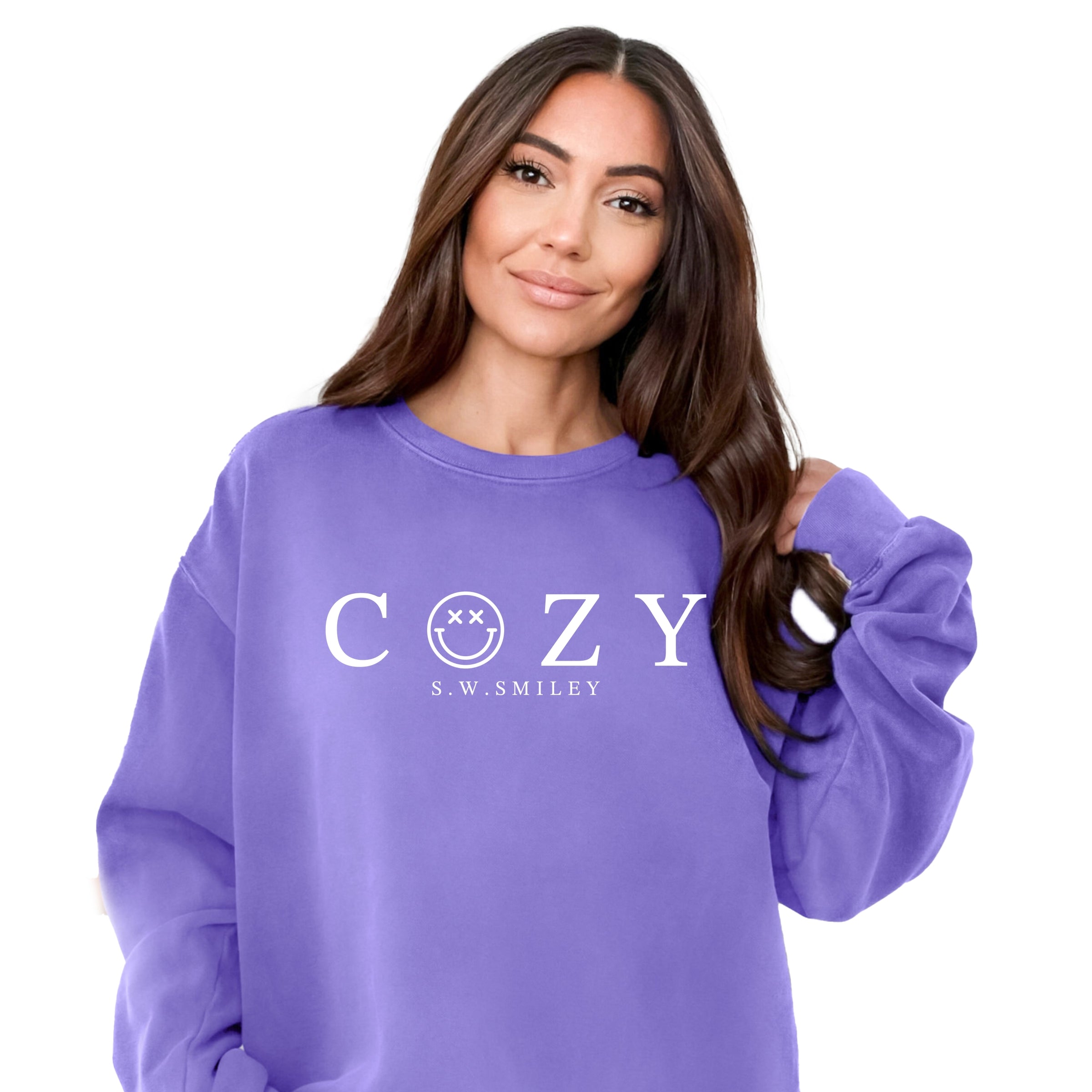 S.W.Smiley Cozy Outline - Women's Garment Dyed Graphic Sweatshirt