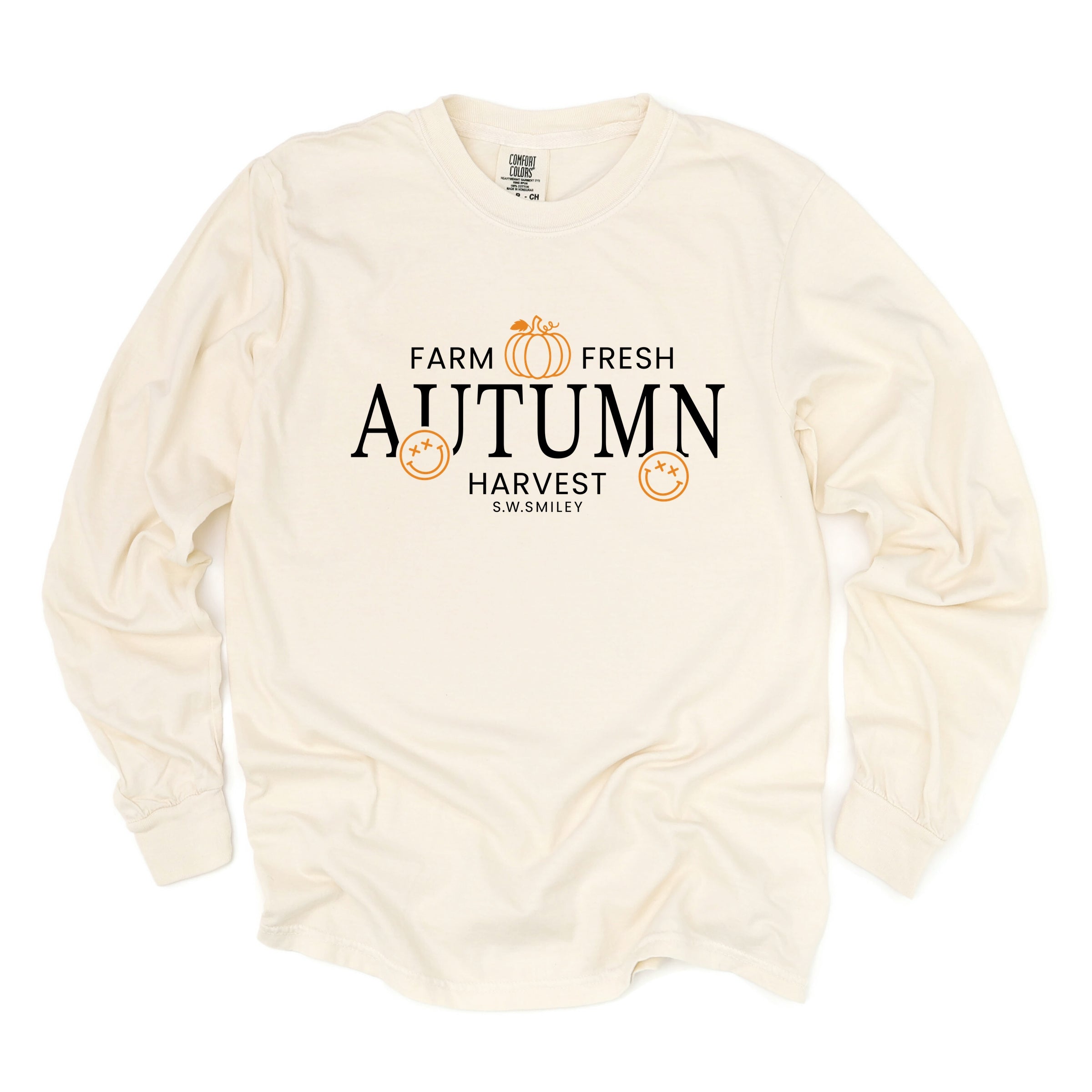 S.W.Smiley Farm Fresh Autumn Harvest - Women's Garment Dyed Long Sleeve Graphic T-Shirt